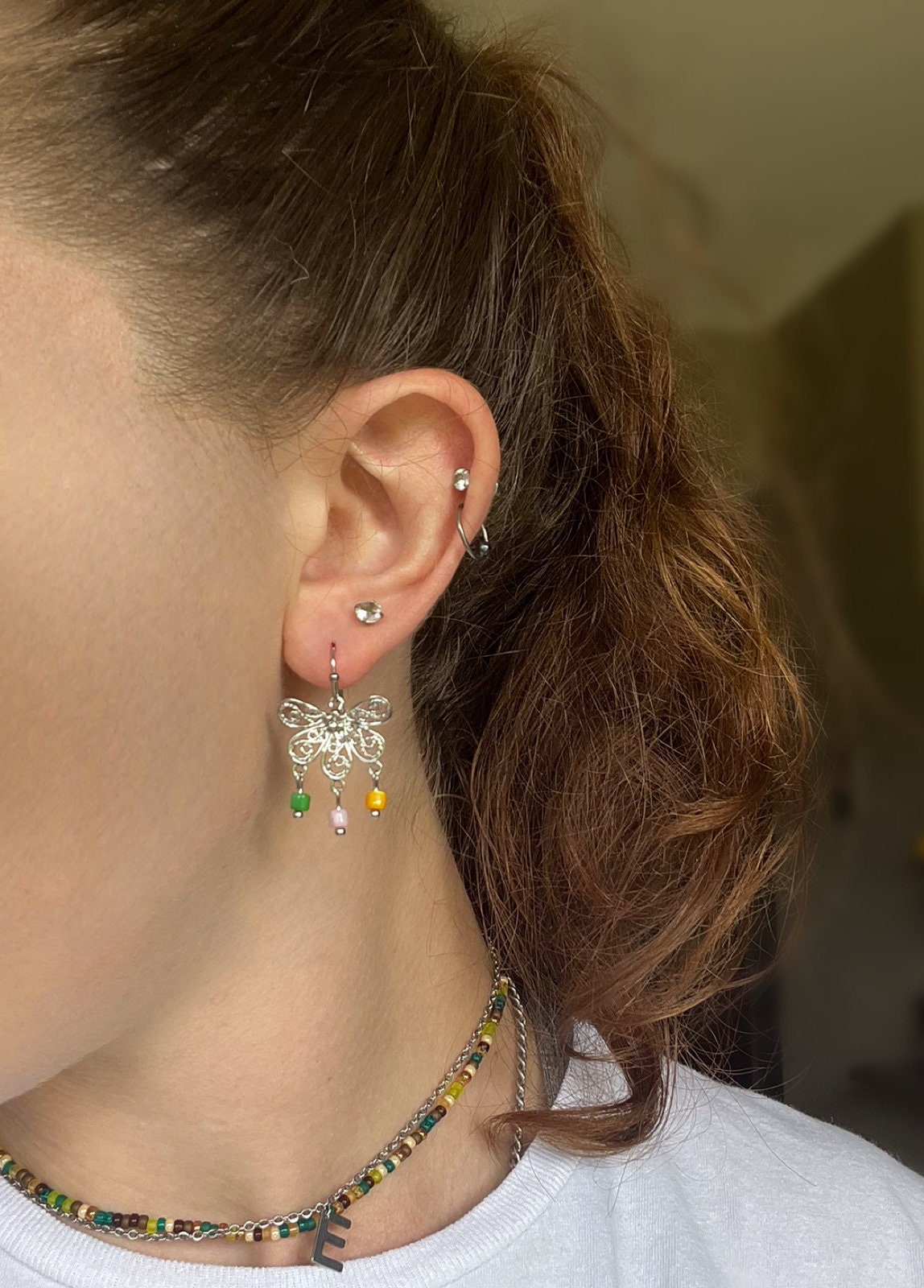 Silver Butterfly Dangle Earrings | Colorful Butterfly Earrings | Stainless Steel Silver Butterfly Dangles | Dainty Small Lightweight Dangles
