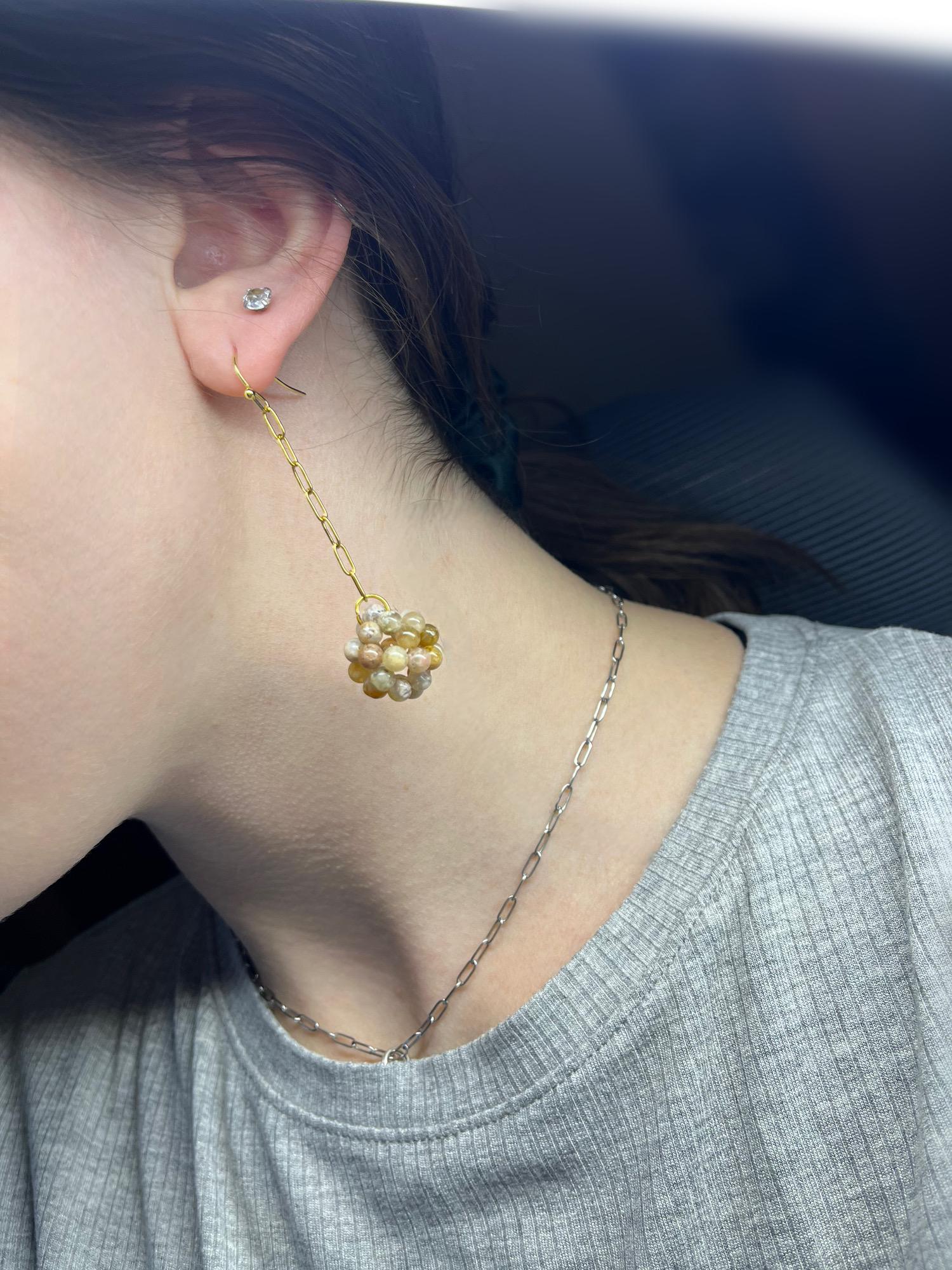 Paperclip Chain Stone Dangle Earrings | Natural Stone Gemstone Earrings | Earrings for Women | Simple Professional Gold Jewelry |