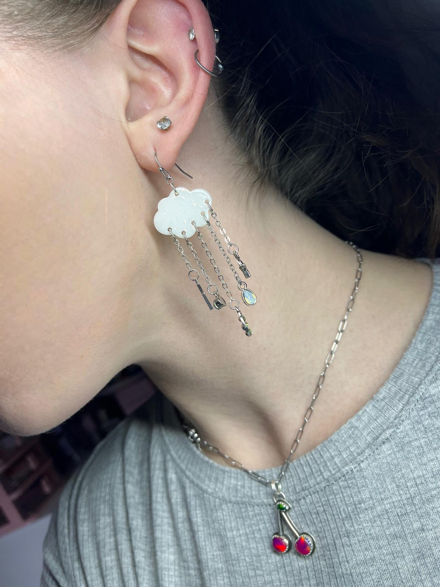 Cloud Earrings | Dangle Sparkle Cloud Earrings | Silver Jewelry | Lightweight Resin Cloud Dangle | Thunderstorm | Jewelry for Women |