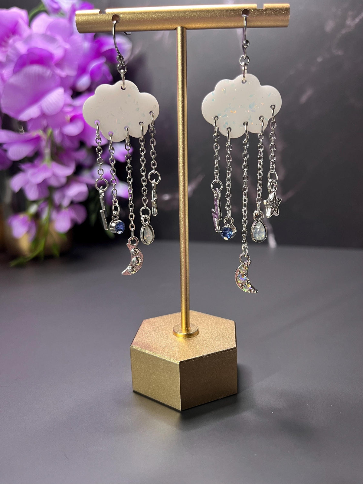Cloud Earrings | Dangle Sparkle Cloud Earrings | Silver Jewelry | Lightweight Resin Cloud Dangle | Thunderstorm | Jewelry for Women |