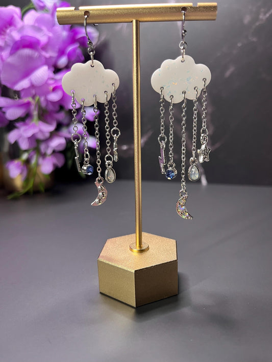 Cloud Earrings | Dangle Sparkle Cloud Earrings | Silver Jewelry | Lightweight Resin Cloud Dangle | Thunderstorm | Jewelry for Women |