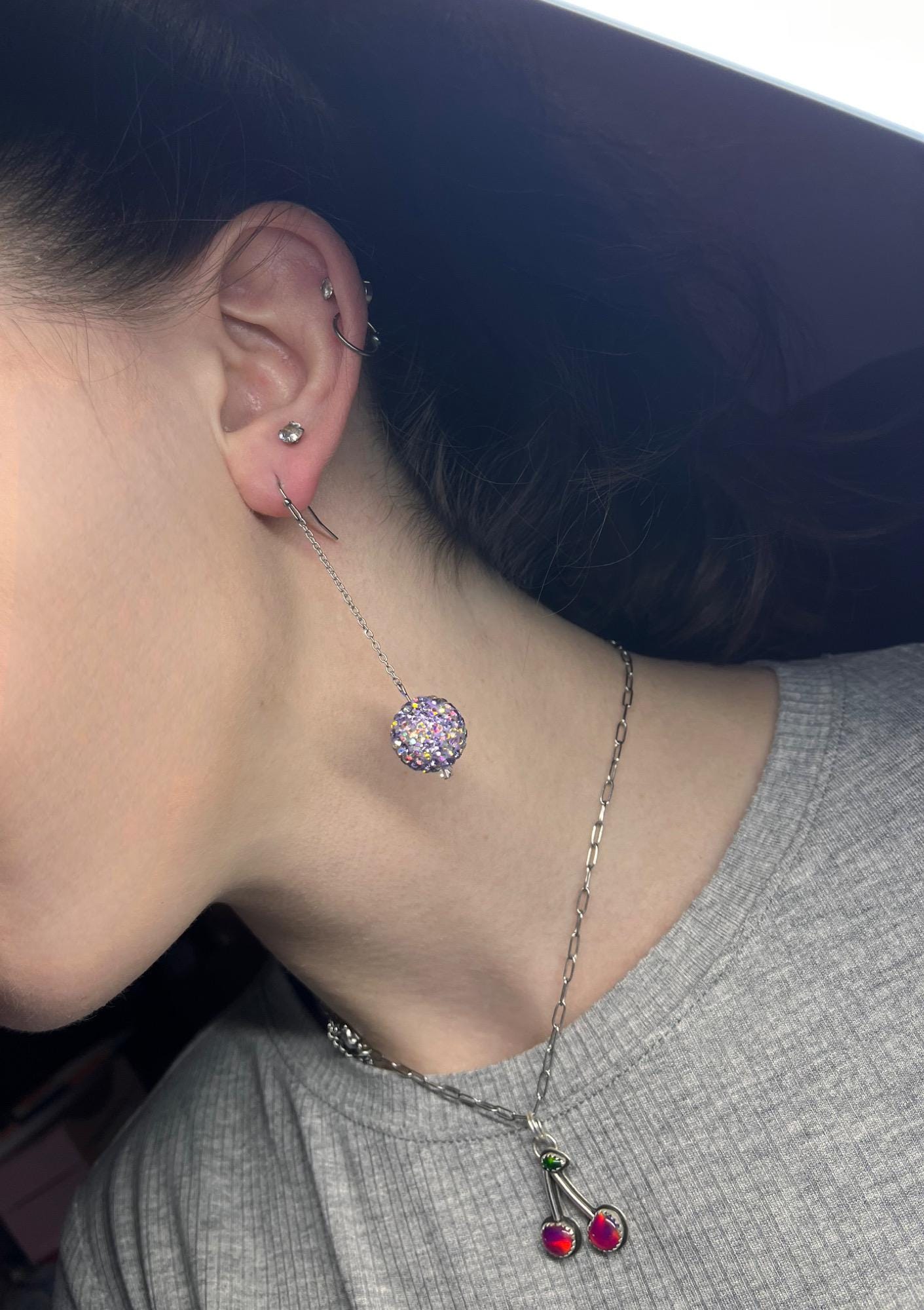 Sparkly Purple Rhinestone Earrings | Lightweight Drop Earrings for Women | Sparkly Light Purple Earrings | Fun Party Game Day | Simple |