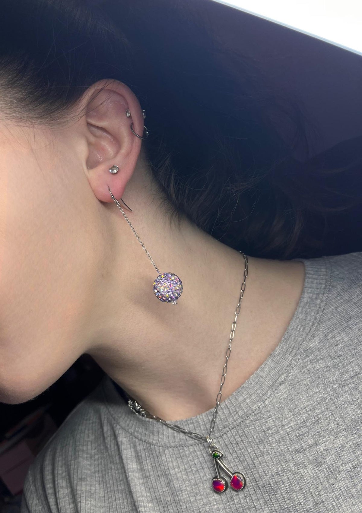 Sparkly Purple Rhinestone Earrings | Lightweight Drop Earrings for Women | Sparkly Light Purple Earrings | Fun Party Game Day | Simple |