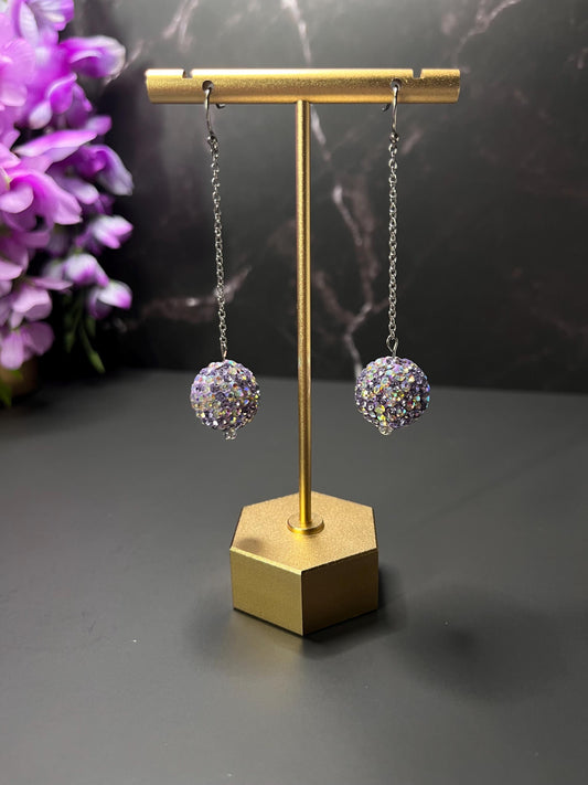 Sparkly Purple Rhinestone Earrings | Lightweight Drop Earrings for Women | Sparkly Light Purple Earrings | Fun Party Game Day | Simple |