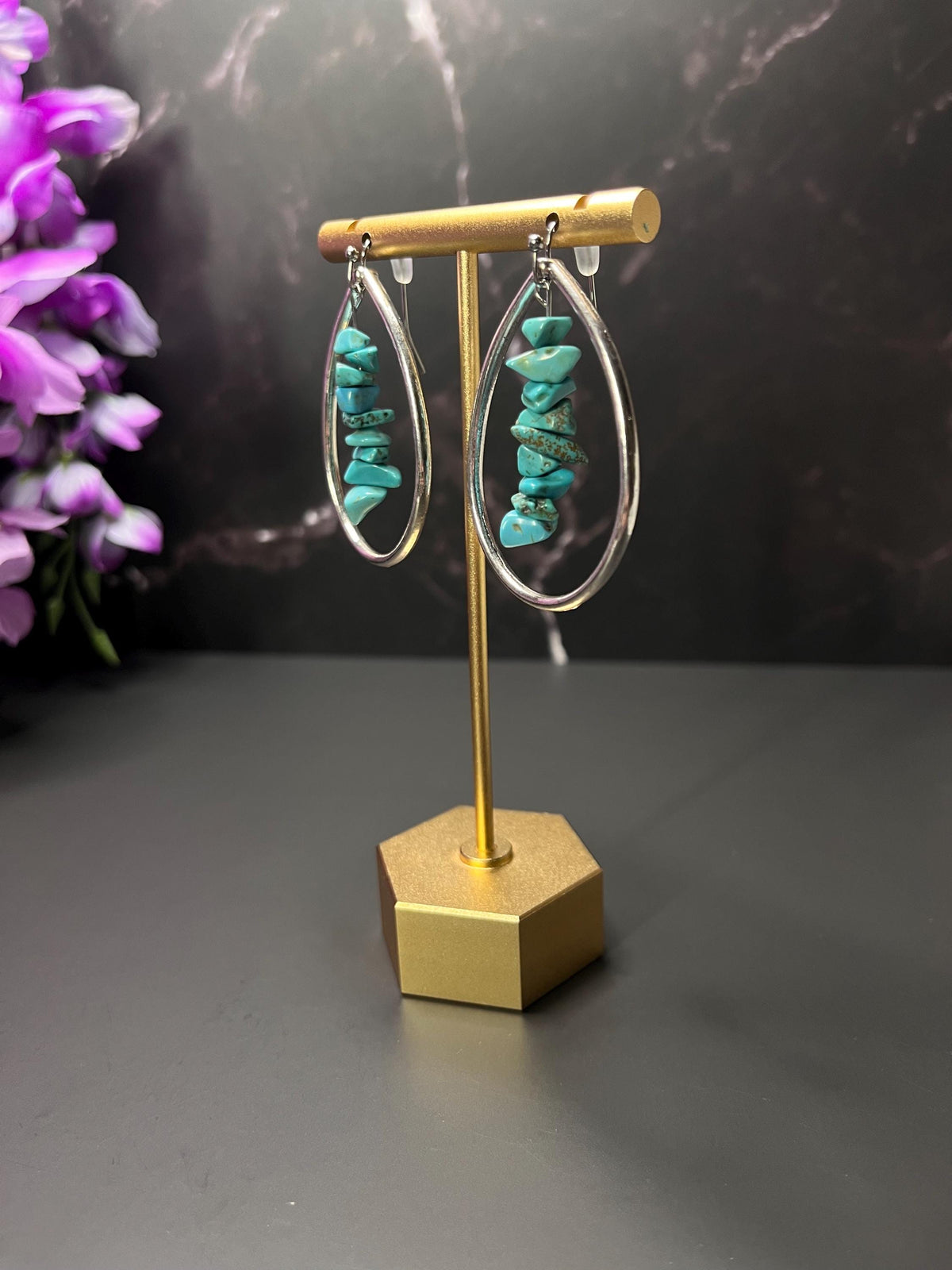 Western Hoop Earrings | Turquoise Stone Hoop Earrings | Silver Western Jewelry | Silver Teardrop Hoops | Jewelry for Women | Lightweight |