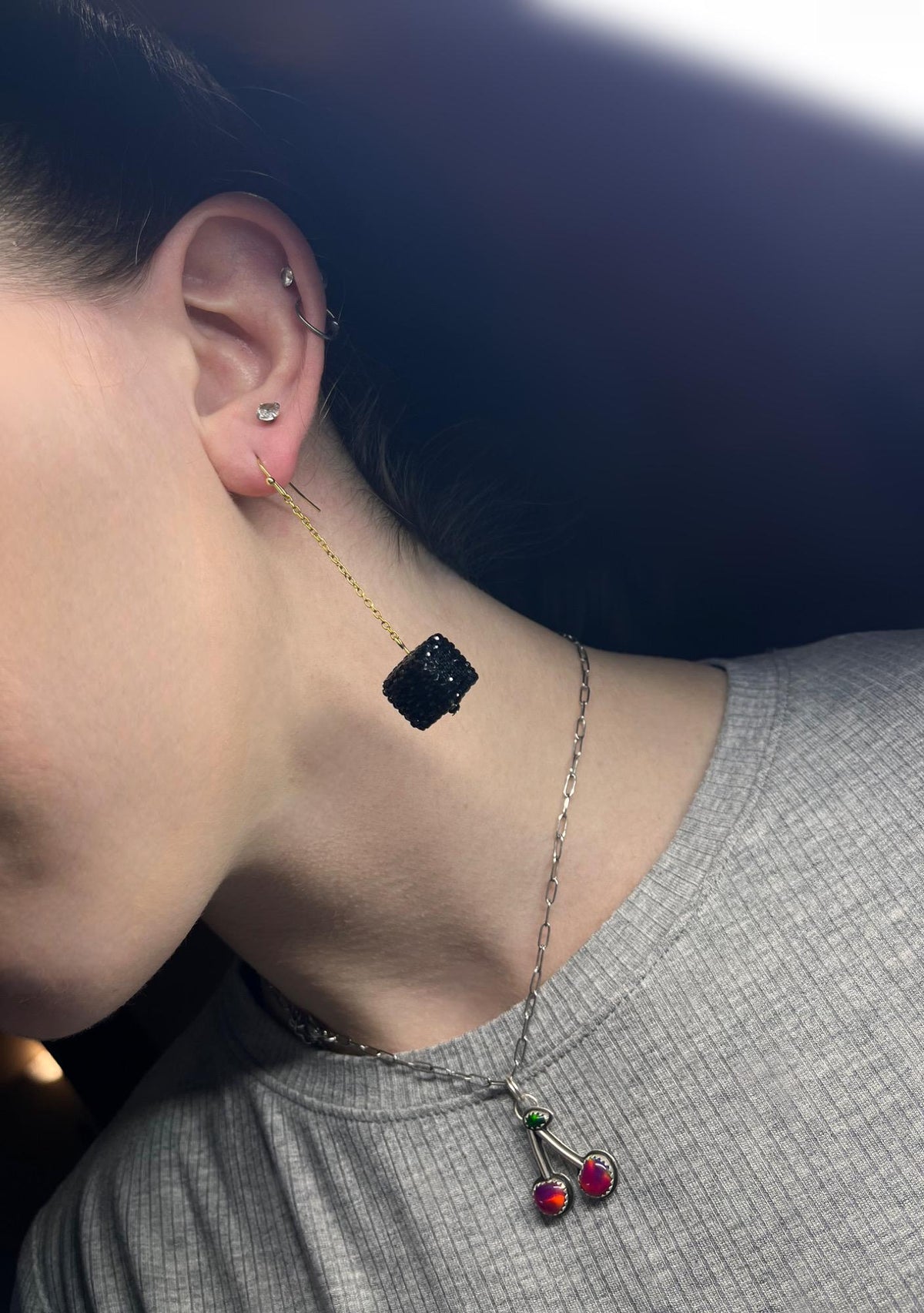 Black Rhinestone Square Earrings | Elegant Black and Gold Earrings | Lightweight Stainless Steel | Square Beaded Earrings | Gifts for Her |