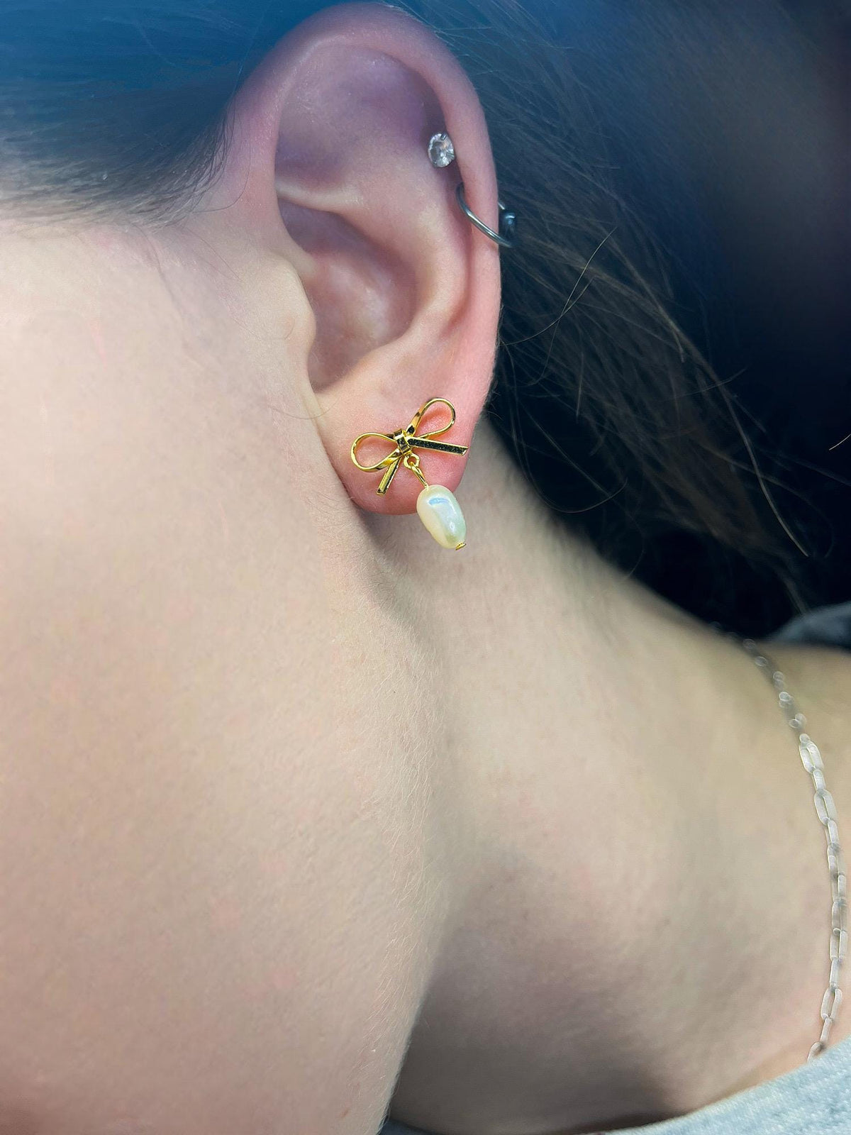 Freshwater Pearl Earrings | 18k Gold Filled Earrings | Coquette Bow Aesthetic | Gold Jewelry | Minimalist Earrings for Women | Pearl Bows |