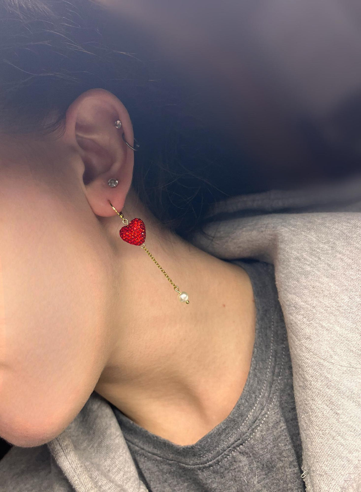 Heart Balloon Earrings | Valentines Day Rhinestone Heart Earrings | Red Gold Pearl Earrings for Women | Stainless Steel Non-Tarnish Earrings