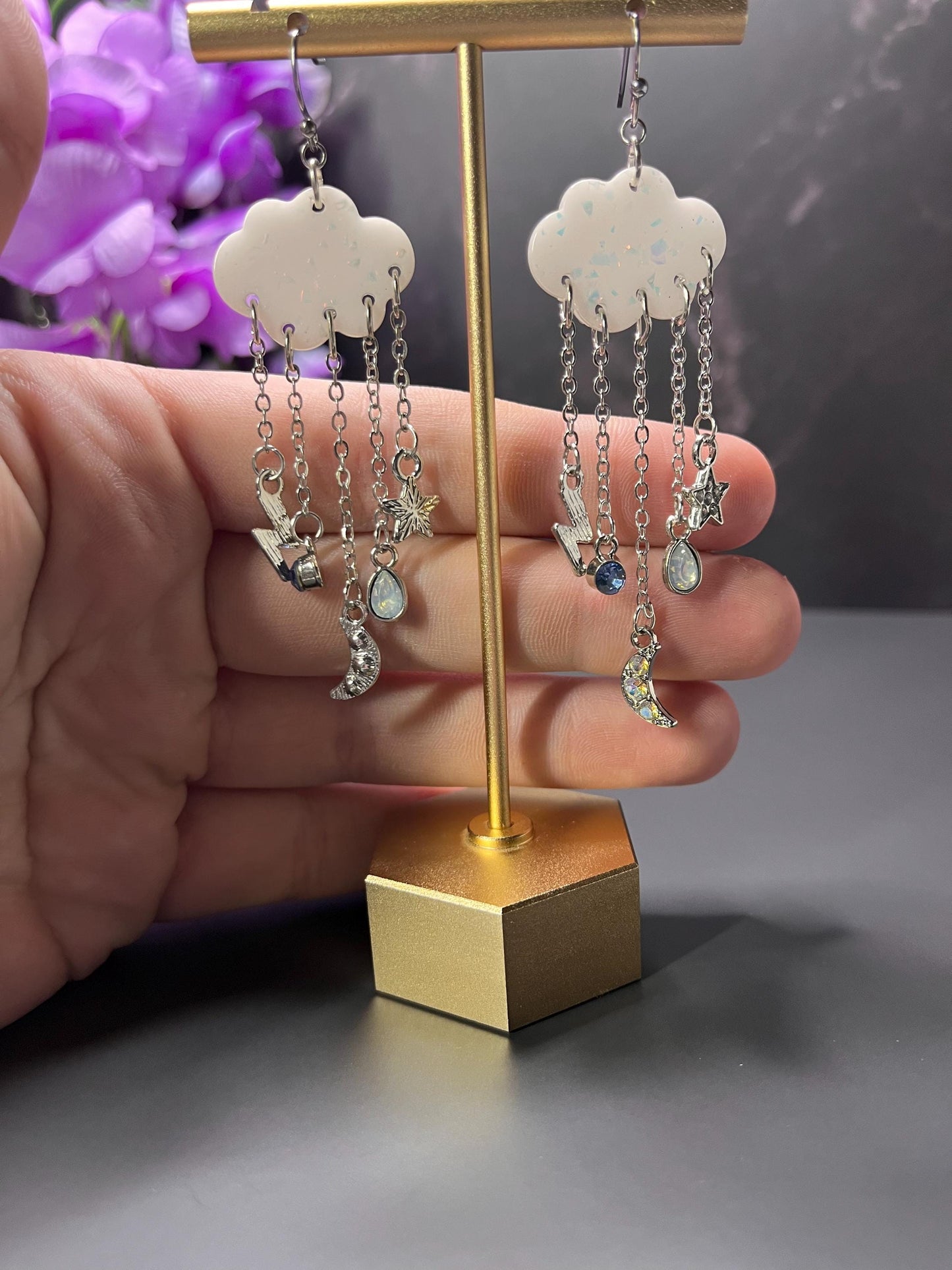 Cloud Earrings | Dangle Sparkle Cloud Earrings | Silver Jewelry | Lightweight Resin Cloud Dangle | Thunderstorm | Jewelry for Women |