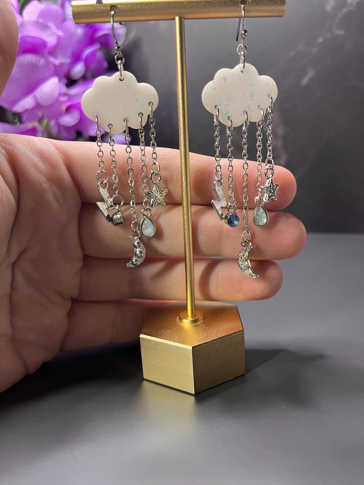 Cloud Earrings | Dangle Sparkle Cloud Earrings | Silver Jewelry | Lightweight Resin Cloud Dangle | Thunderstorm | Jewelry for Women |