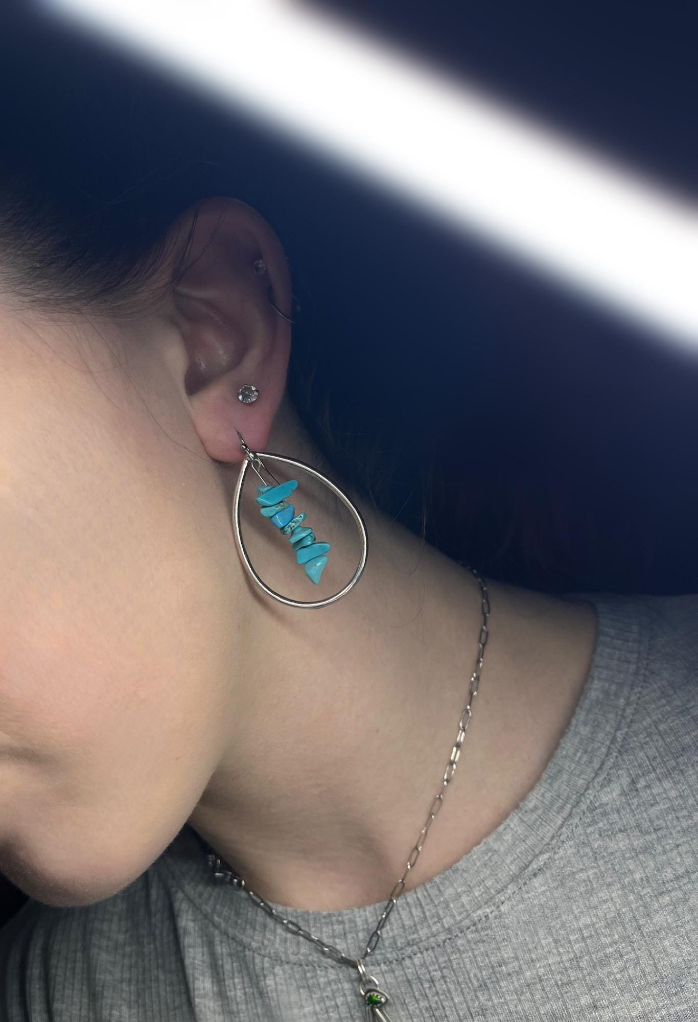 Western Hoop Earrings | Turquoise Stone Hoop Earrings | Silver Western Jewelry | Silver Teardrop Hoops | Jewelry for Women | Lightweight |
