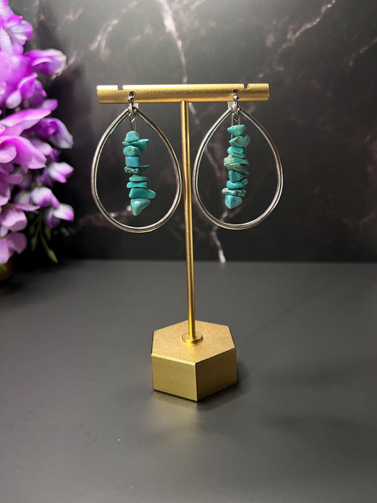 Western Hoop Earrings | Turquoise Stone Hoop Earrings | Silver Western Jewelry | Silver Teardrop Hoops | Jewelry for Women | Lightweight |