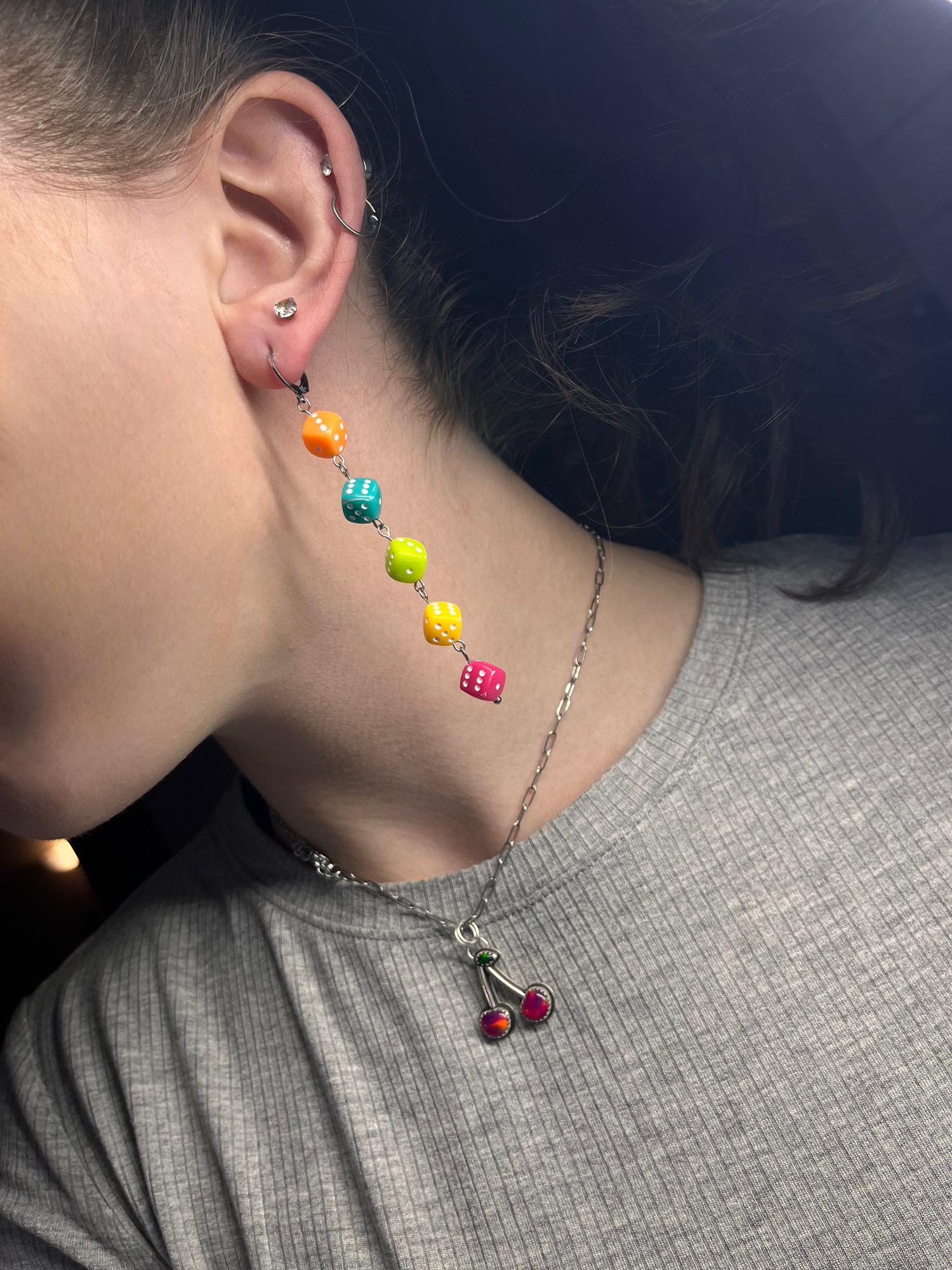 Dice Dangle Earrings | Retro Colorful Dice | Beaded Dice Earrings | Trendy Retro Earrings for Women | Fun Maximalist Jewelry | Lightweight |