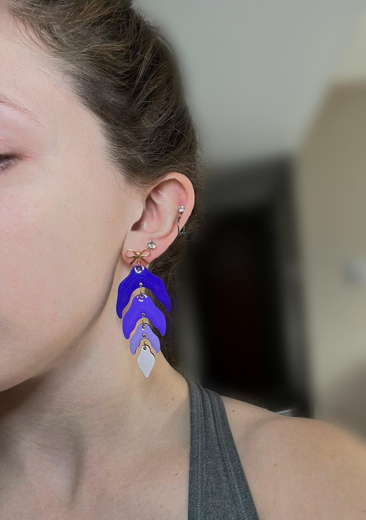 Wood Leaf Dangle Earrings | Wood Resin Colorful Leaf Earrings | Custom Color Ombré Earrings | Statement Jewelry for Women | Lightweight |