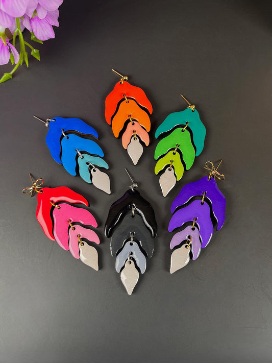 Wood Leaf Dangle Earrings | Wood Resin Colorful Leaf Earrings | Custom Color Ombré Earrings | Statement Jewelry for Women | Lightweight |
