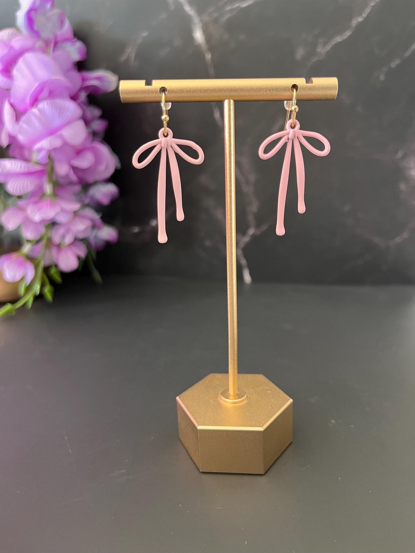 Bow Earrings | Simple Gold Purple Bow Earrings | Bow Coquette Earrings for Women | Simple Small | Dainty Cute Minimal |