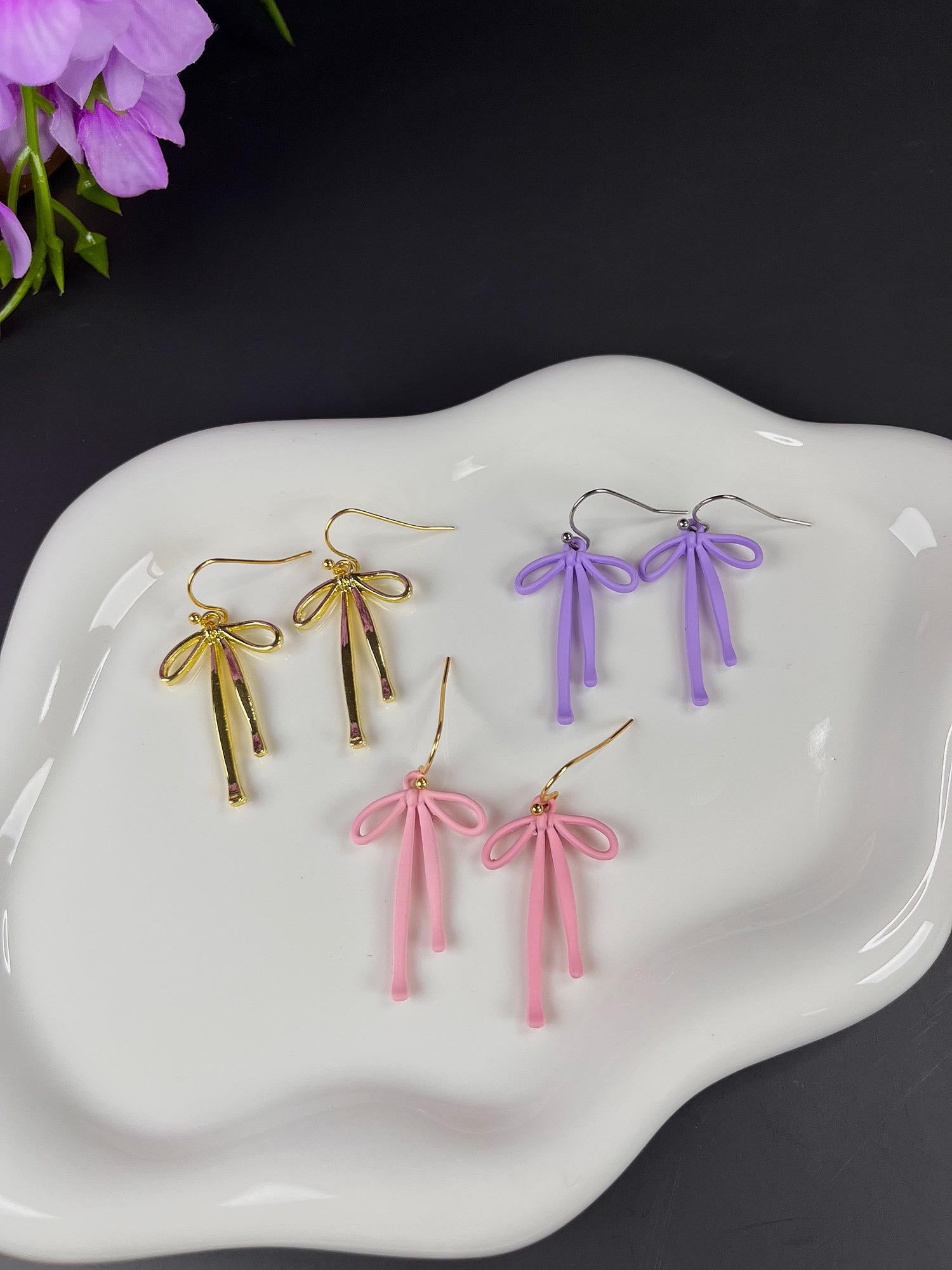 Bow Earrings | Simple Gold Purple Bow Earrings | Bow Coquette Earrings for Women | Simple Small | Dainty Cute Minimal |