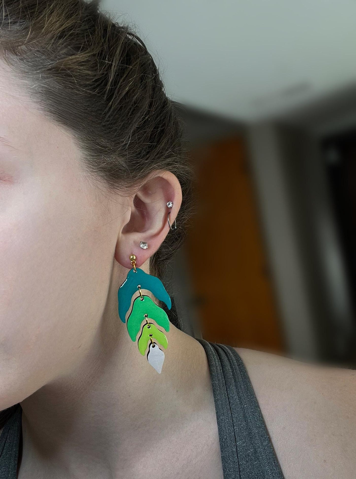 Wood Leaf Dangle Earrings | Wood Resin Colorful Leaf Earrings | Custom Color Ombré Earrings | Statement Jewelry for Women | Lightweight |