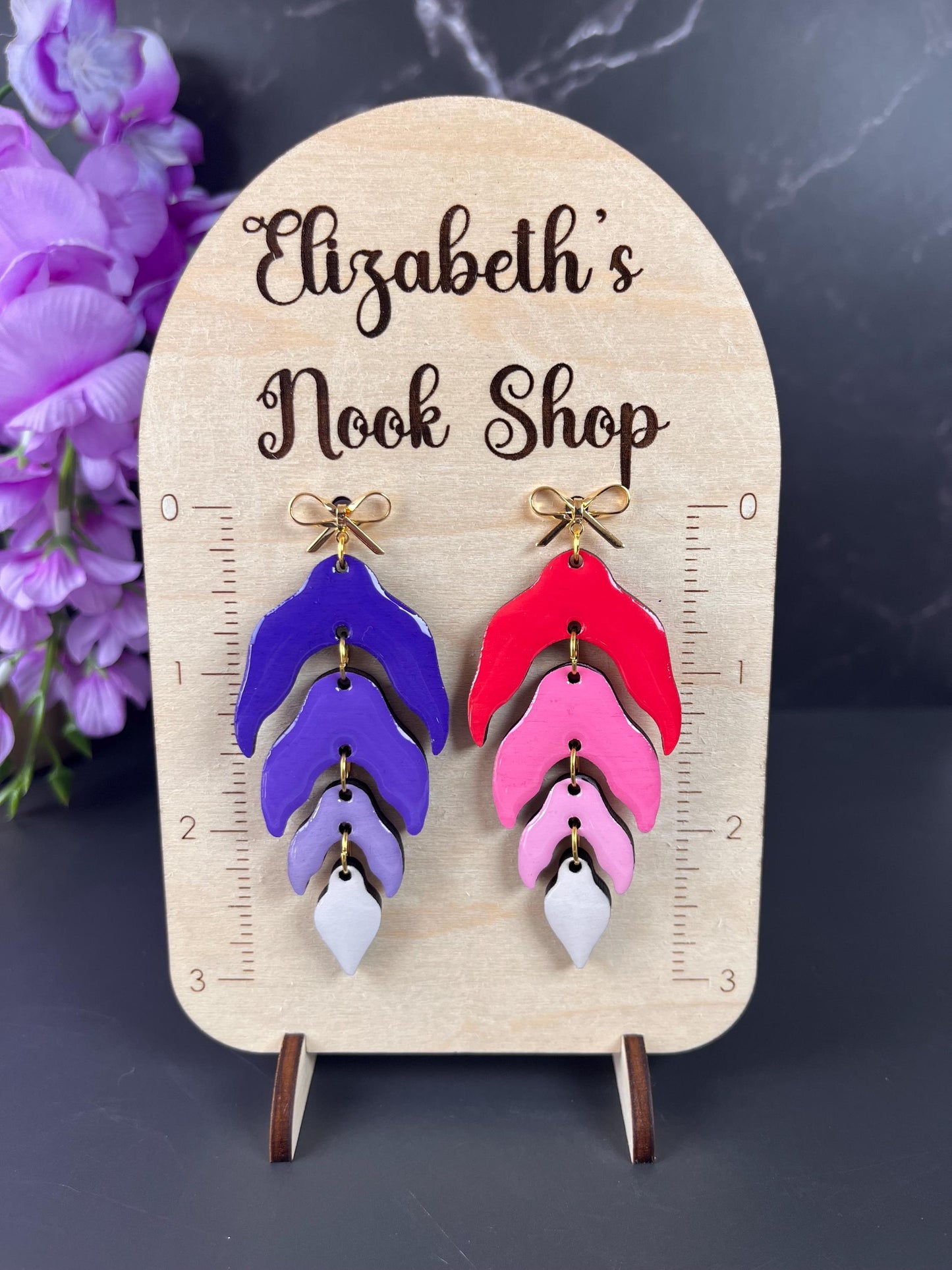 Wood Leaf Dangle Earrings | Wood Resin Colorful Leaf Earrings | Custom Color Ombré Earrings | Statement Jewelry for Women | Lightweight |