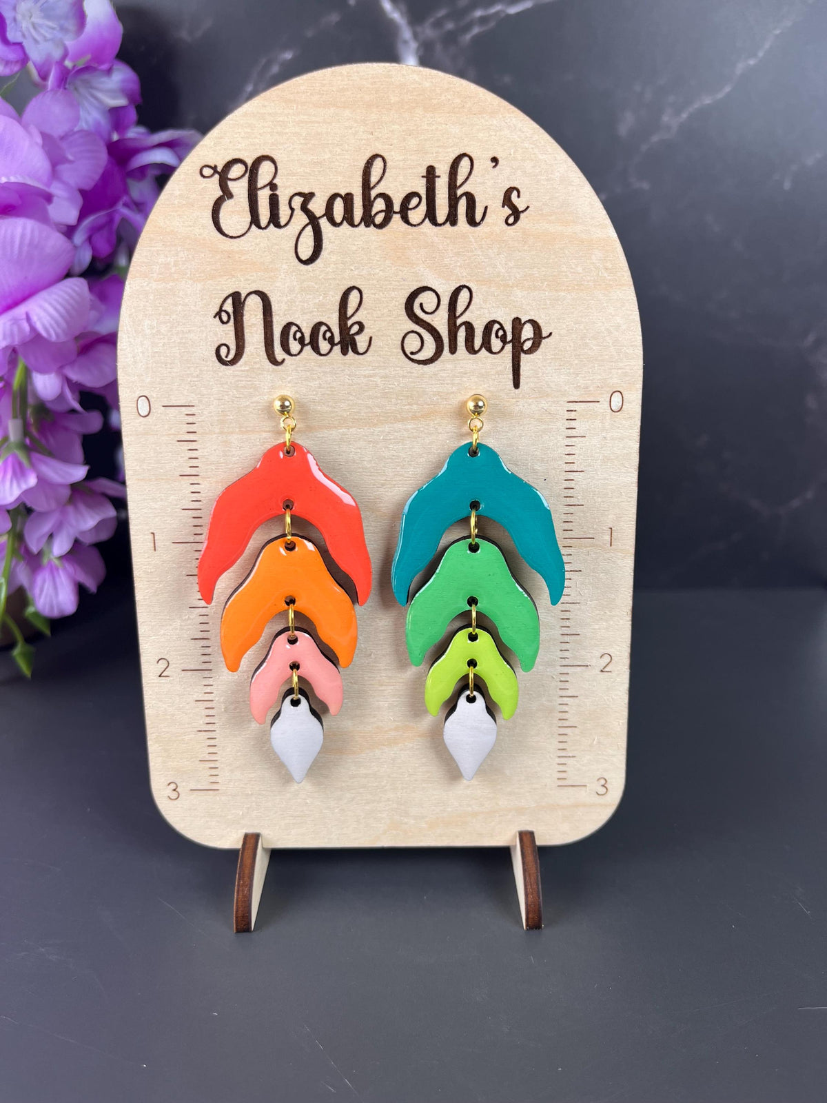 Wood Leaf Dangle Earrings | Wood Resin Colorful Leaf Earrings | Custom Color Ombré Earrings | Statement Jewelry for Women | Lightweight |