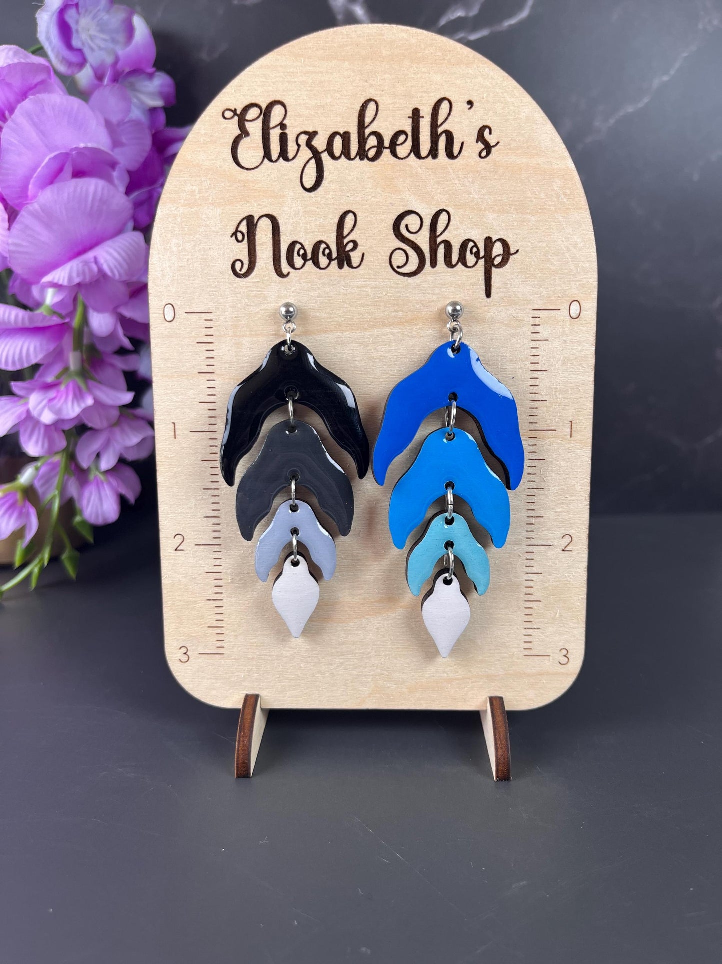 Wood Leaf Dangle Earrings | Wood Resin Colorful Leaf Earrings | Custom Color Ombré Earrings | Statement Jewelry for Women | Lightweight |