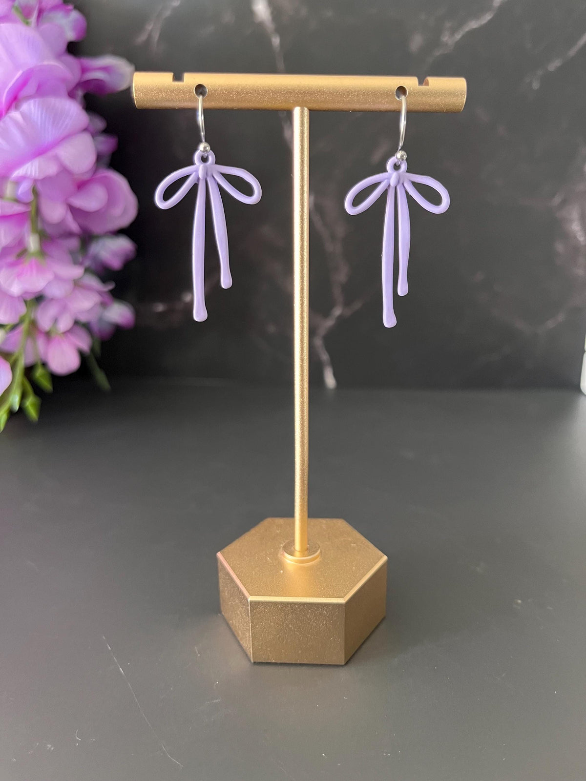 Bow Earrings | Simple Gold Purple Bow Earrings | Bow Coquette Earrings for Women | Simple Small | Dainty Cute Minimal |