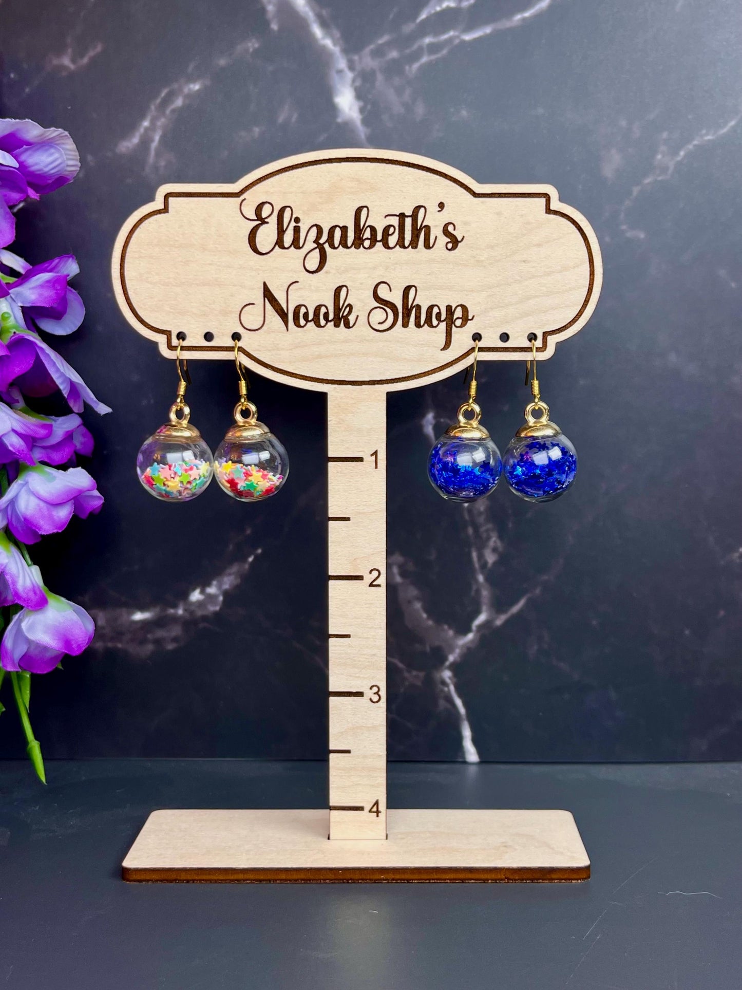 Star Filled Glass Ball Earrings | Gifts for Her | Gifts for Daughters | Simple Gold Design | Star Confetti | Unique and Fun | Kandi Jewelry