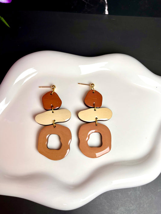 Brown Wood Resin Earrings | Lightweight Wood Earrings with UV Resin | Neutral Earrings | Gifts for Her |