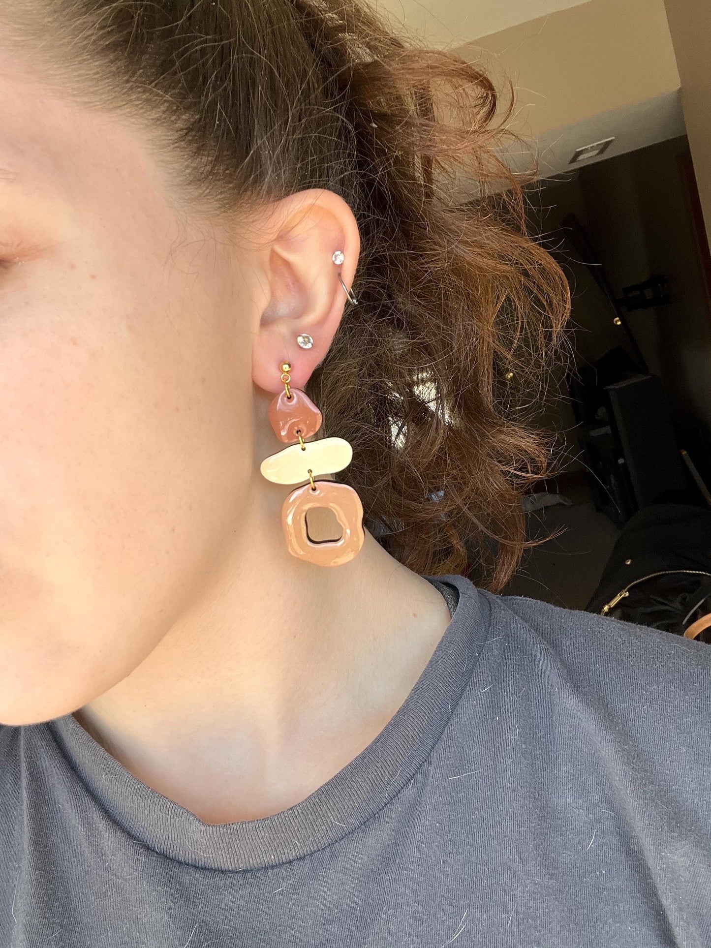 Brown Wood Resin Earrings | Lightweight Wood Earrings with UV Resin | Neutral Earrings | Gifts for Her |