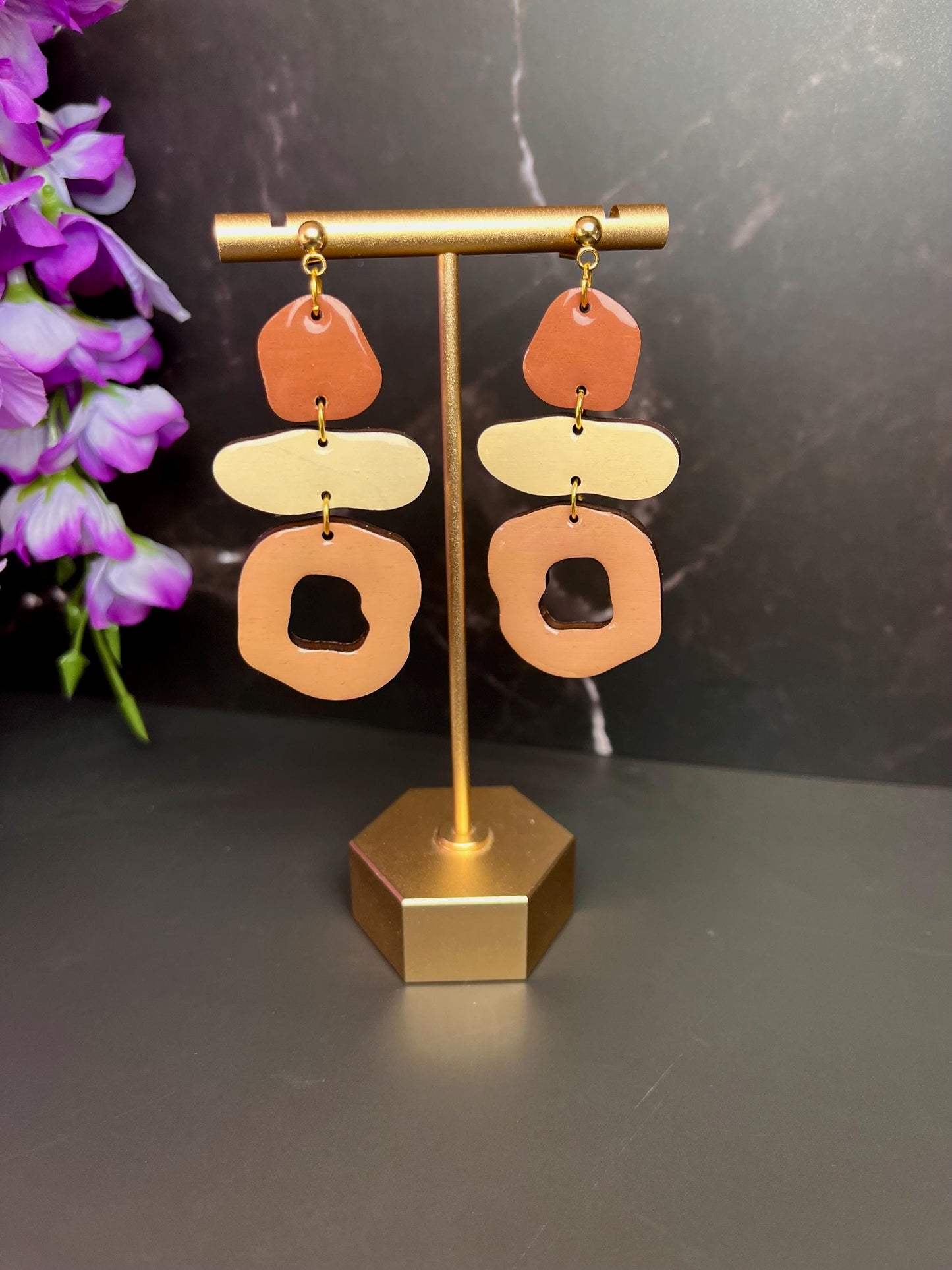 Brown Wood Resin Earrings | Lightweight Wood Earrings with UV Resin | Neutral Earrings | Gifts for Her |