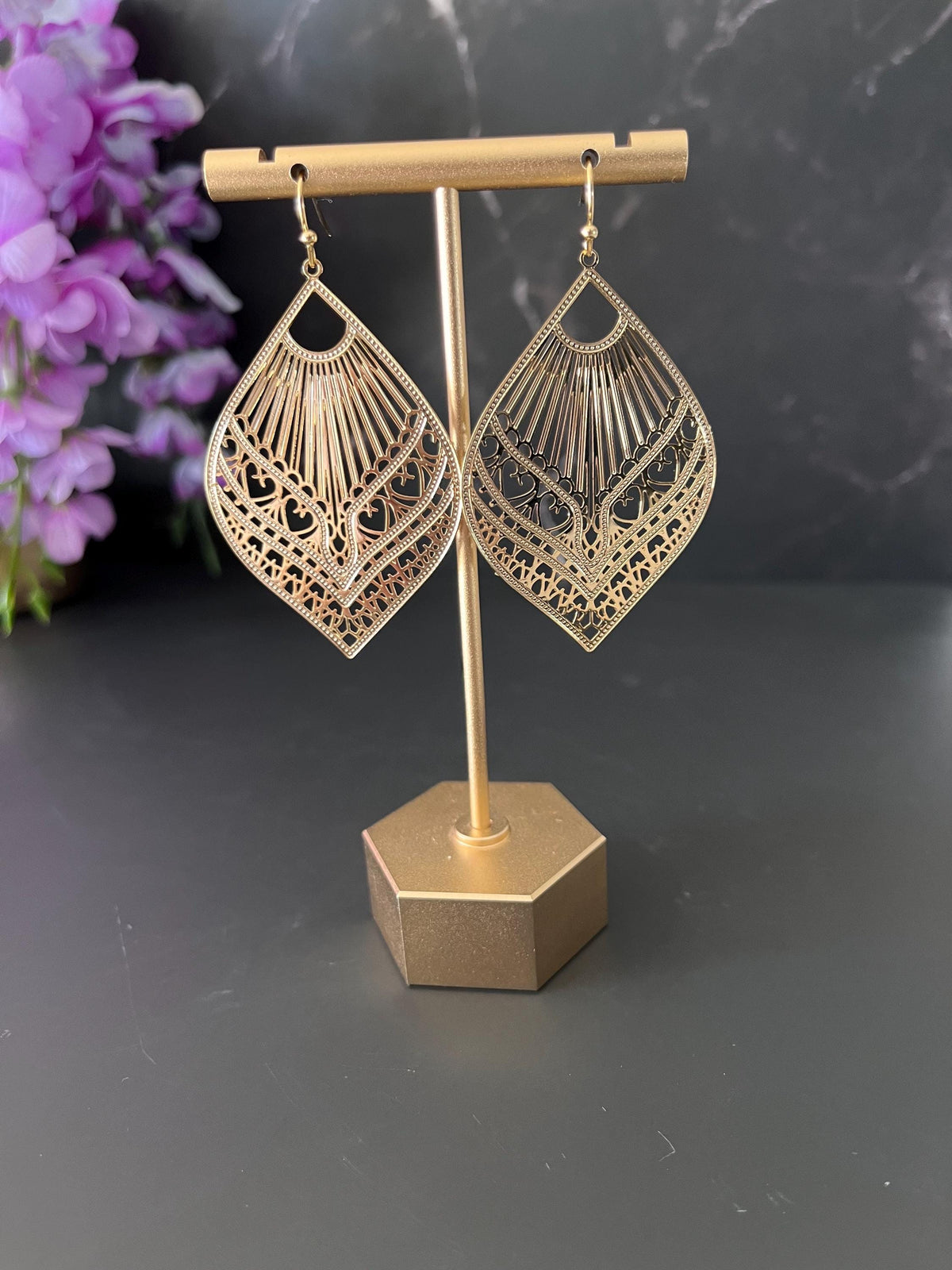 Stainless Steel Filigree Gold Earrings | Gold Elegant Filigree Earrings | Jewelry for Women | Gifts for Her |