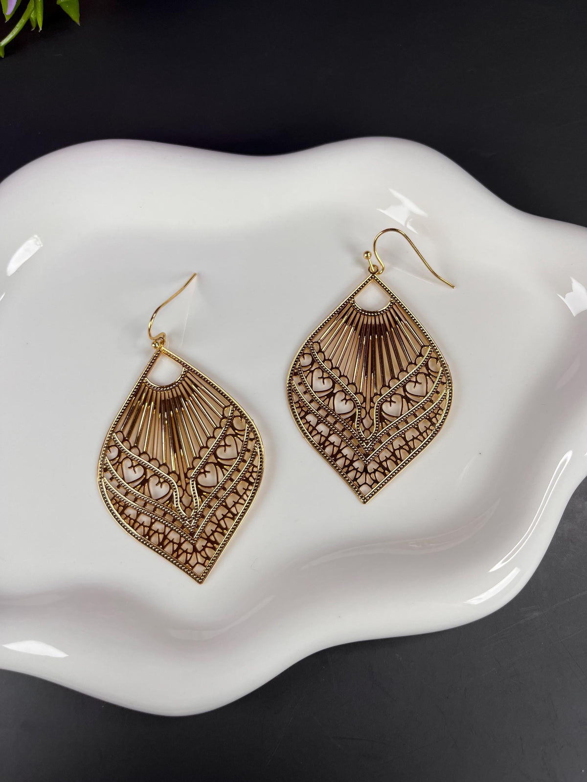 Stainless Steel Filigree Gold Earrings | Gold Elegant Filigree Earrings | Jewelry for Women | Gifts for Her |