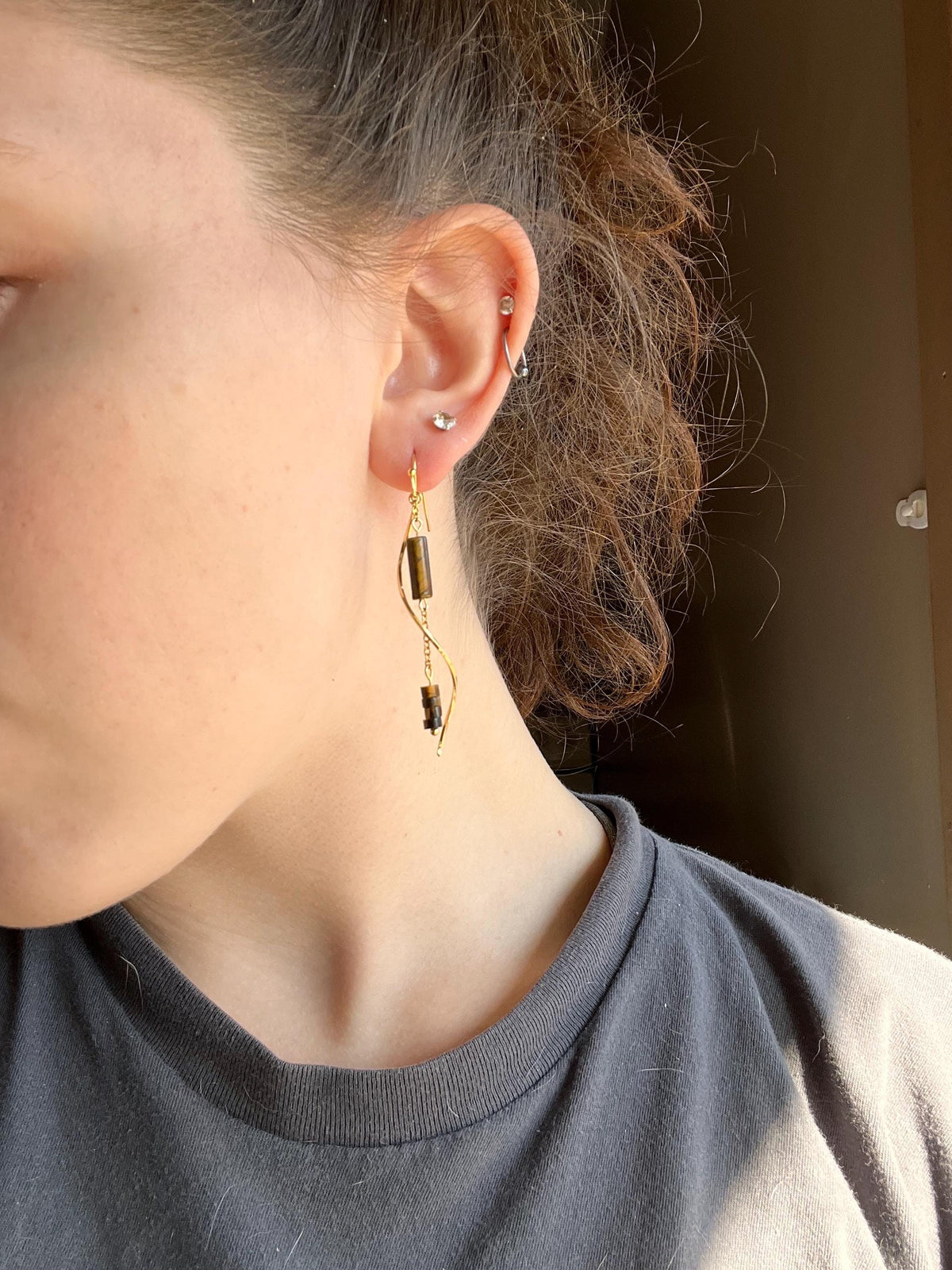 Stone Drop Earrings | Tigers Eye Stone | Amethyst Stone | Gold Stainless Steel Jewelry | Dainty Lightweight Earrings | Jewelry for Women |