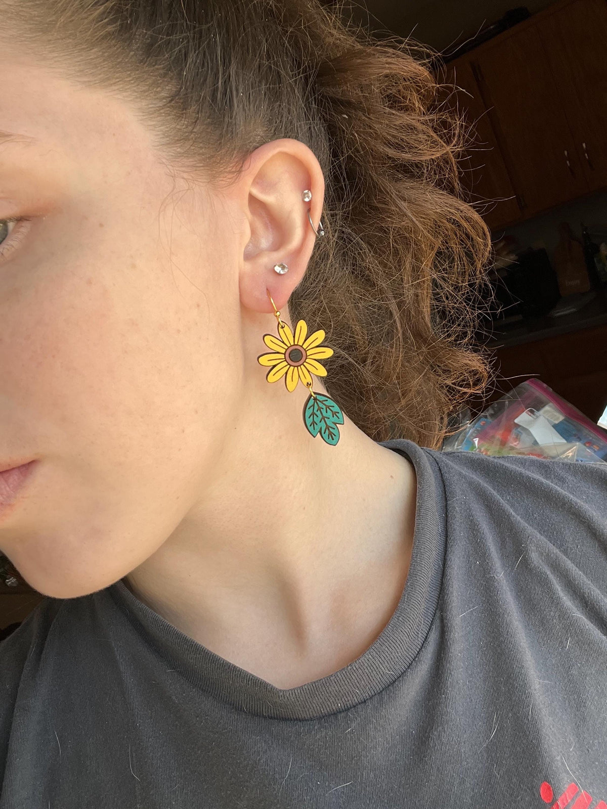 Wood Sunflower Earrings | Flower Drop Earings | Lightweight Wood Earrings | Flowers | Gifts for Women | Spring Summer Jewelry |