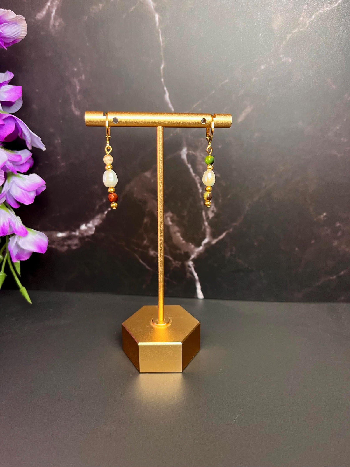 Dainty Gemstone Earrings for Women | Dainty Small Earrings | Gemstone Pearl Earrings | Gifts for Women | Lightweight Huggie Hoop Earrings |