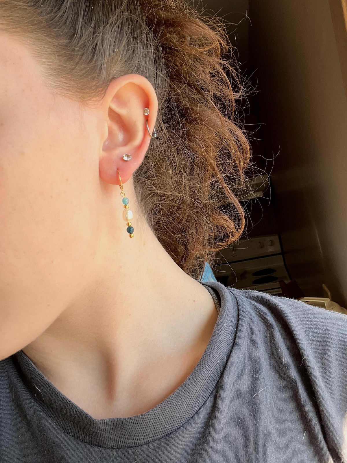 Dainty Gemstone Earrings for Women | Dainty Small Earrings | Gemstone Pearl Earrings | Gifts for Women | Lightweight Huggie Hoop Earrings |