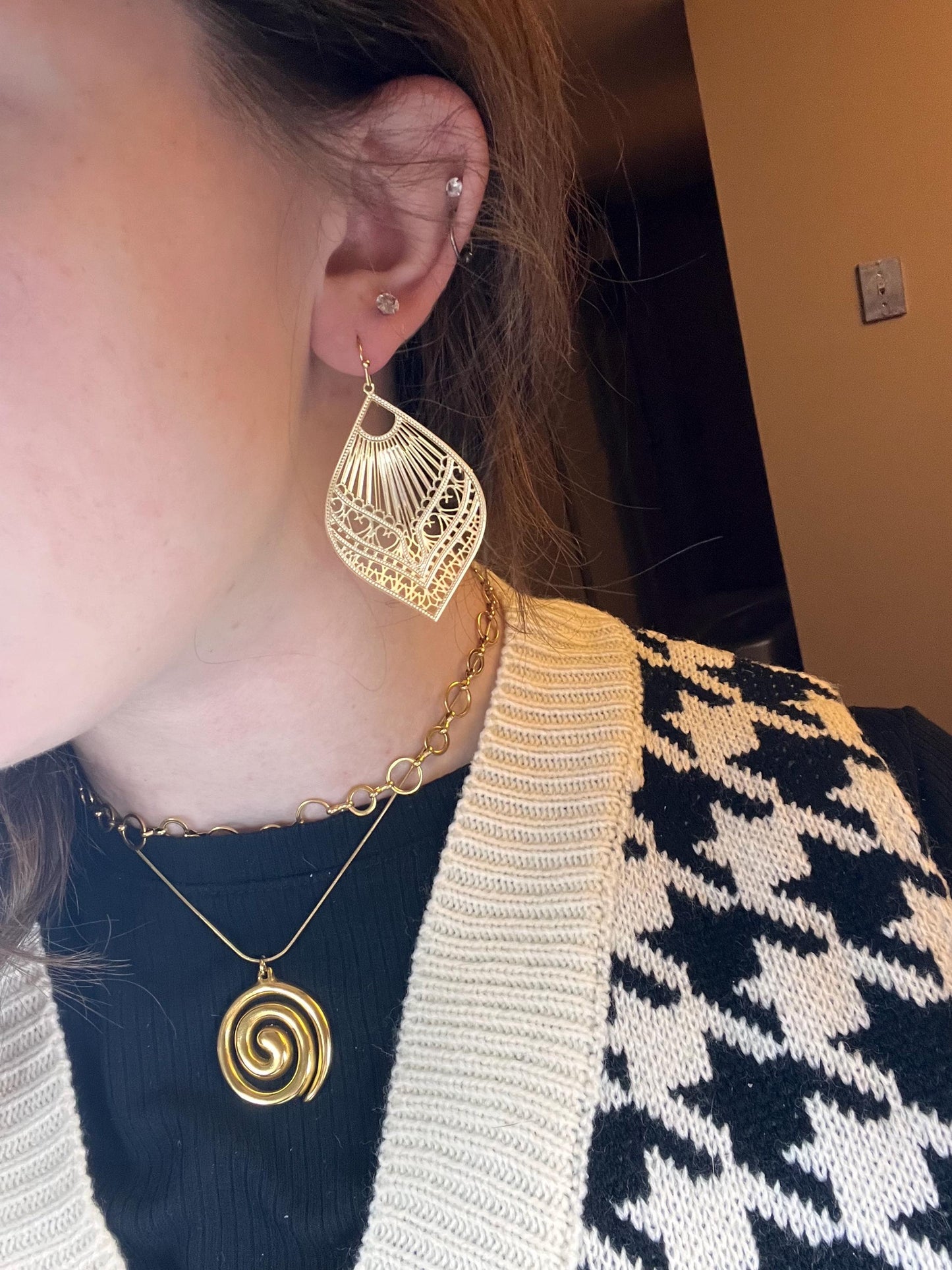 Stainless Steel Filigree Gold Earrings | Gold Elegant Filigree Earrings | Jewelry for Women | Gifts for Her |