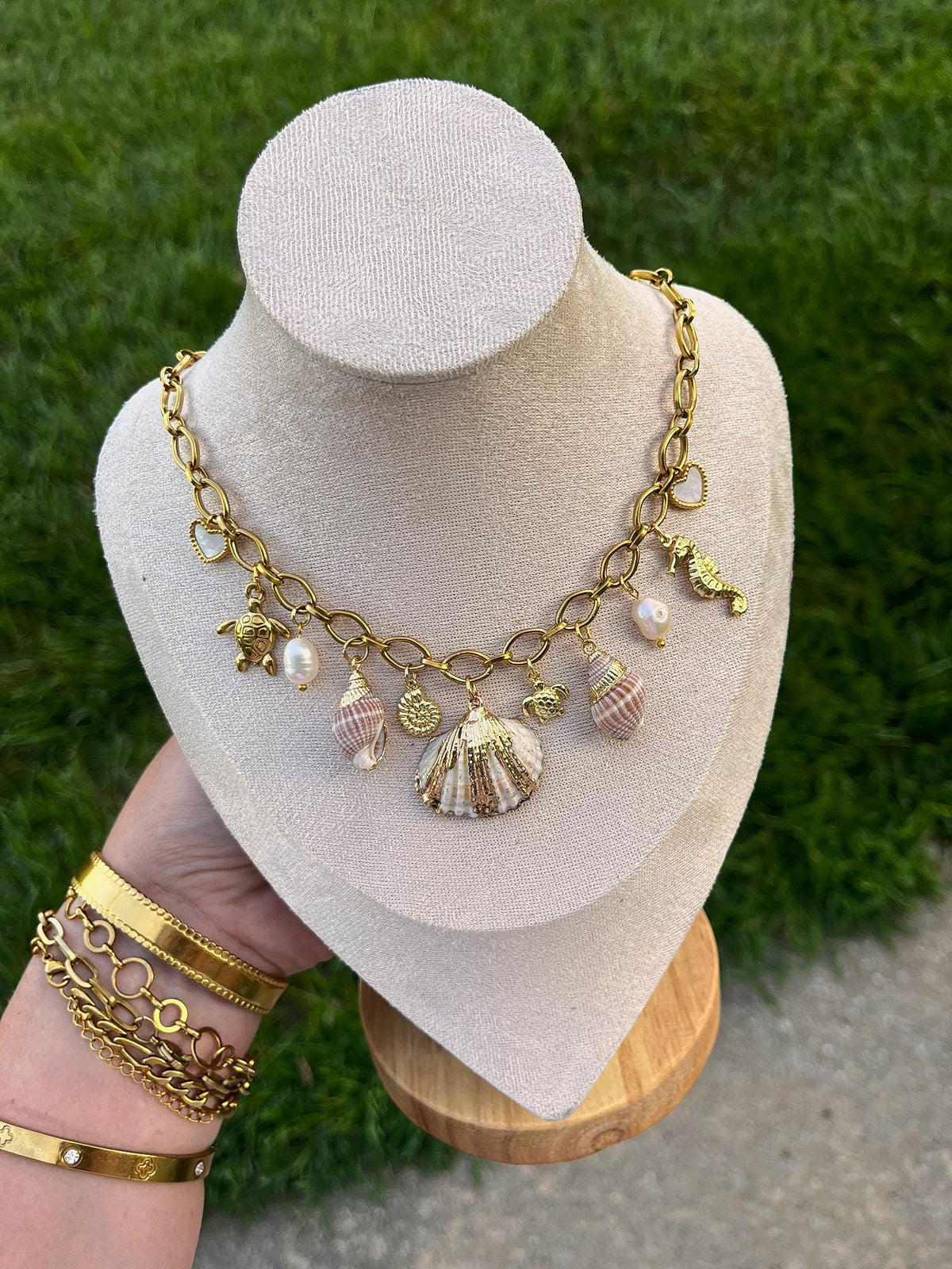 Stainless Steel Water Resistant Charm Necklace | Seashell Ocean Charm Necklace | 18k Gold Plated Stainless Steel | Summer Ocean Beachy Vibe