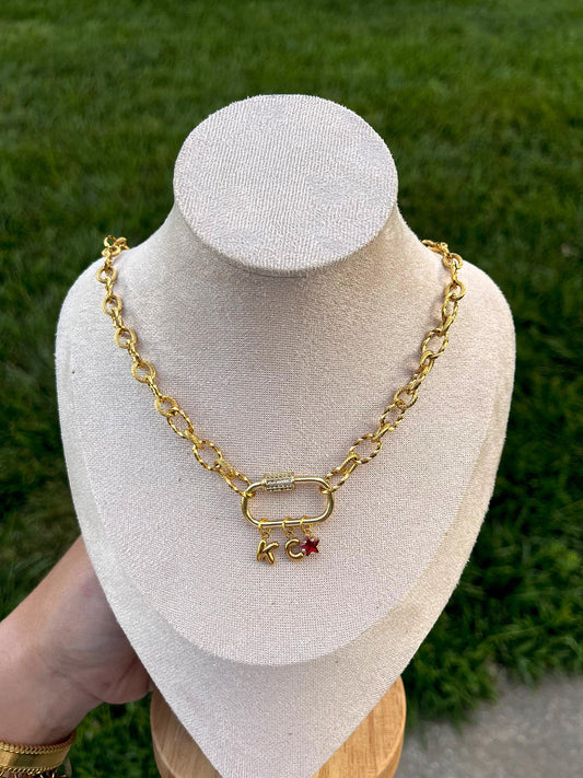 18k Gold Plated Stainless Steel Charm Necklace | Kansas City Inspired Charm Necklace | Gift Ideas for KC Sports Fans | Chiefs Inspired |