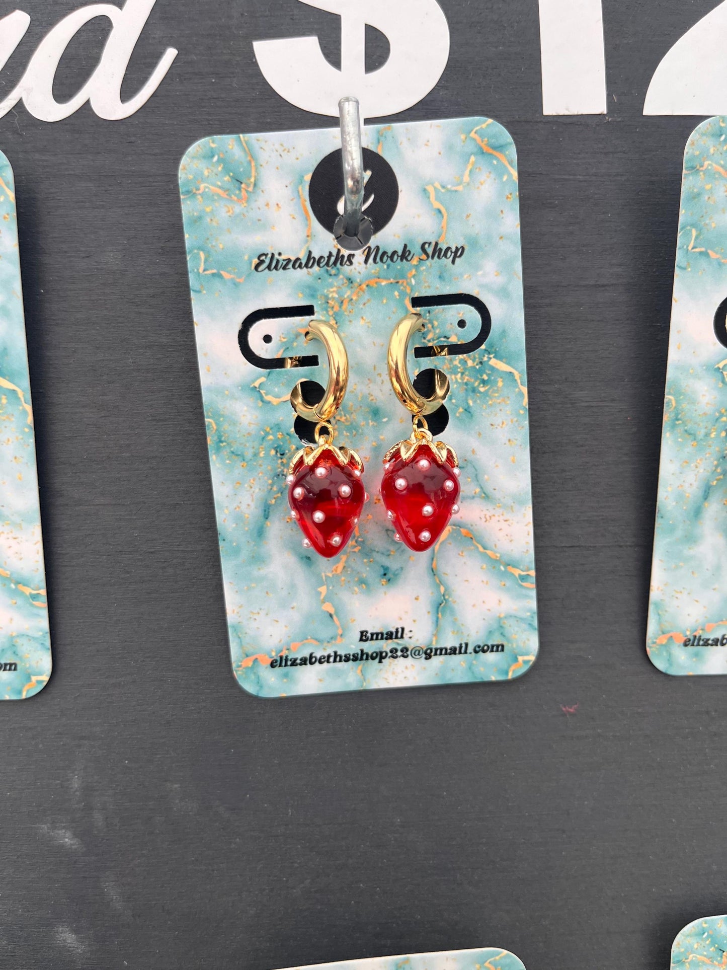 Chunky Strawberry Earrings | 18k Gold Plated Stainless Steel Hoop Earrings | Colorful Strawberry | Summer Fruit | Gold Jewelry | Chunky Hoop