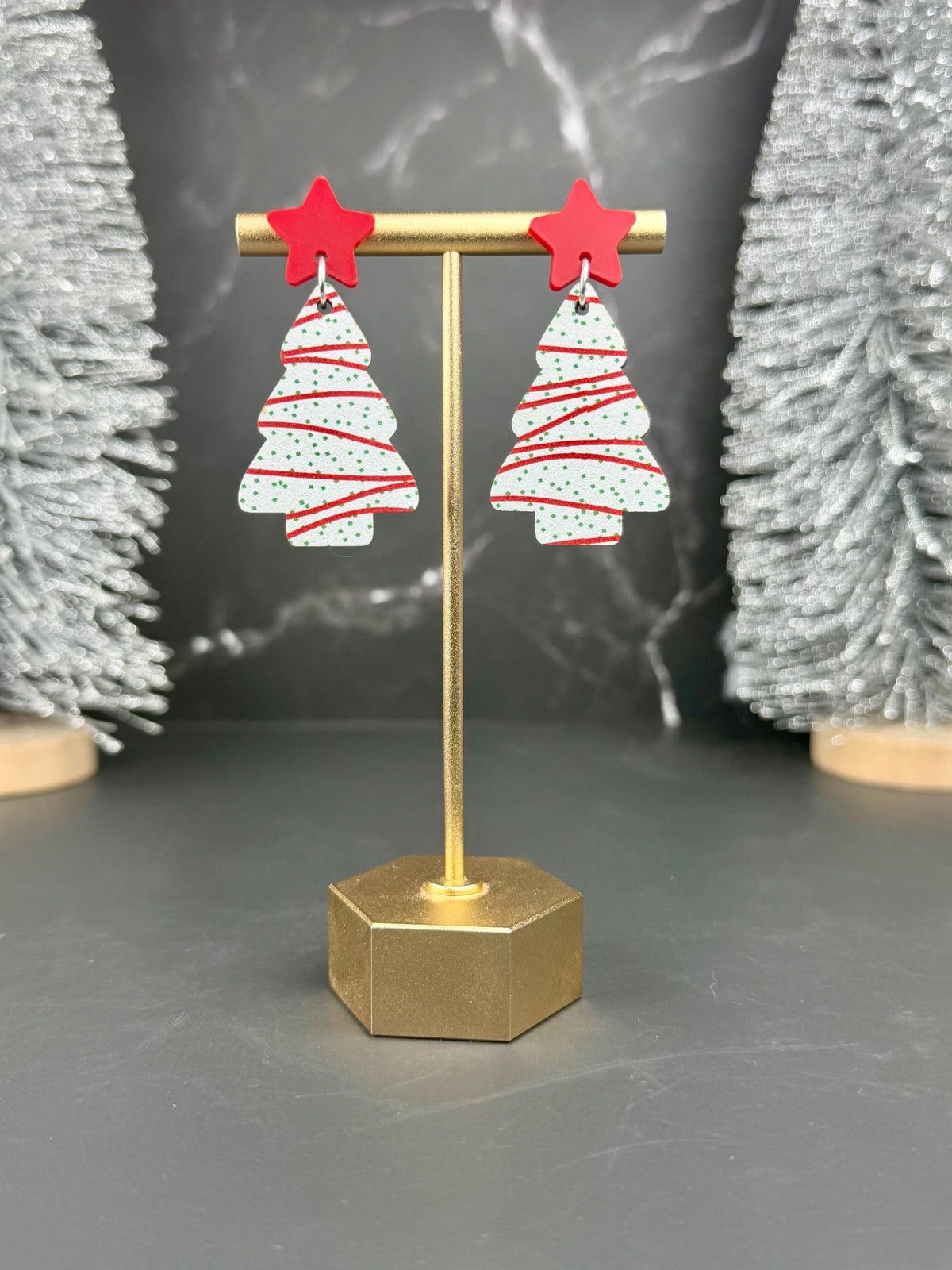 Christmas Tree Snack Cake Earrings | Christmas Earrings | Acrylic Dangle Earrings | Snack Cakes | Festive Christmas Party | Gifts for Women