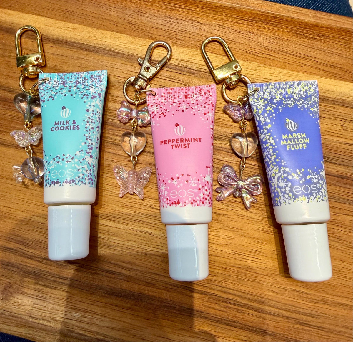 Mini Lipgloss w/ Charms | Eos Holiday Lipgloss w/ Charms | Lippies | Lipgloss Charms | Bridesmaids | Stocking Stuffers | Gifts for Girls |