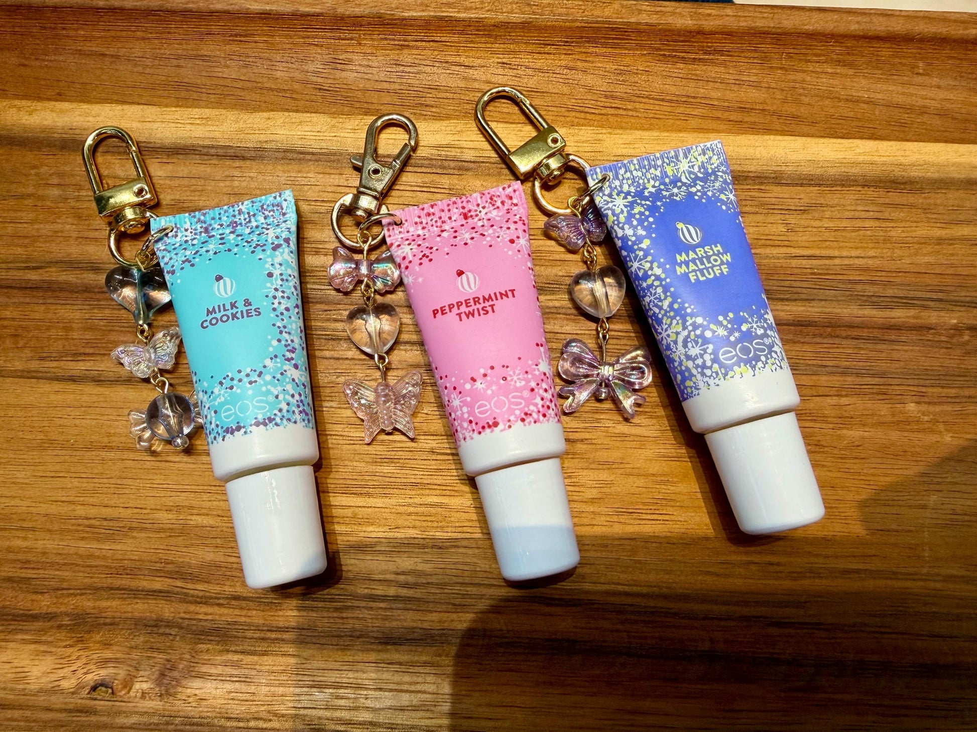 Mini Lipgloss w/ Charms | Eos Holiday Lipgloss w/ Charms | Lippies | Lipgloss Charms | Bridesmaids | Stocking Stuffers | Gifts for Girls |