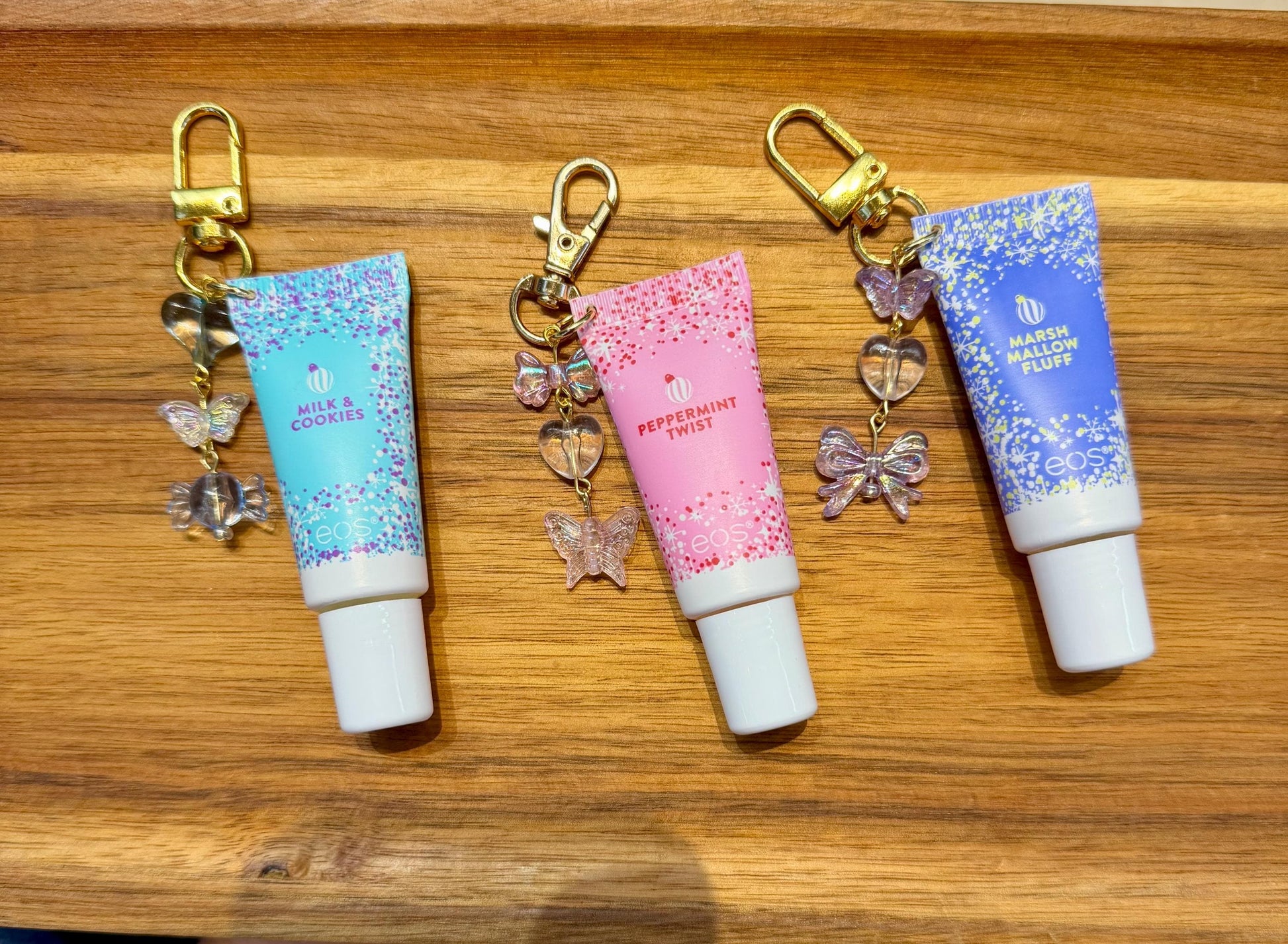 Mini Lipgloss w/ Charms | Eos Holiday Lipgloss w/ Charms | Lippies | Lipgloss Charms | Bridesmaids | Stocking Stuffers | Gifts for Girls |