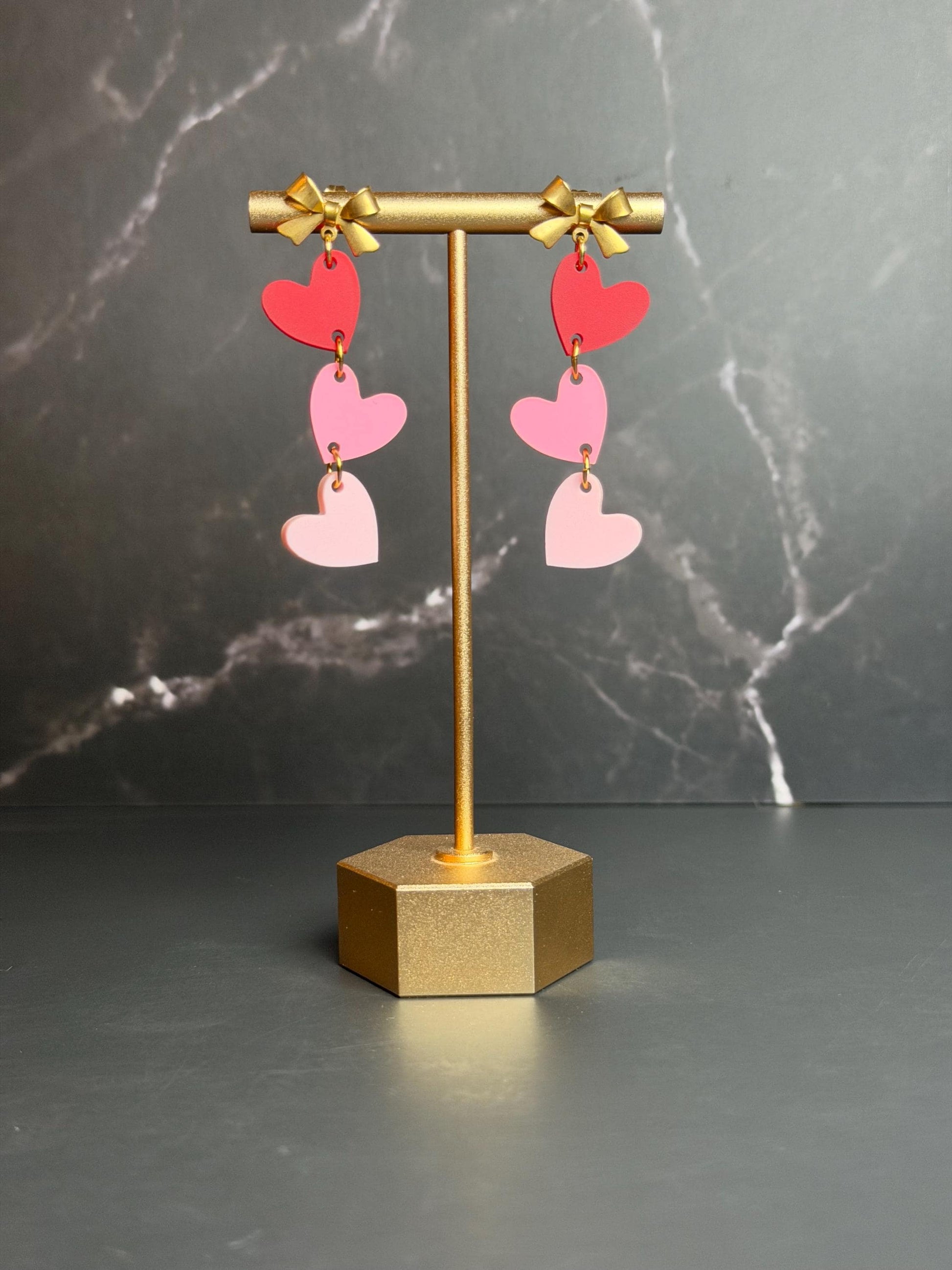 Acrylic Stacked Heart Earrings | Valentines Day Earrings | Red Pink Hearts | Coquette Bow Earrings | Gifts for Women | Statement Earrings |