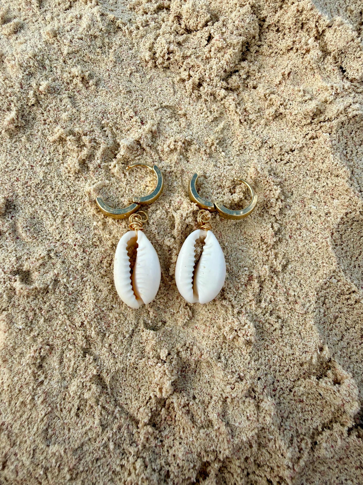 Cowrie Cove Huggies | Stainless Steel Water Resistant Huggies | Summer Beach Earrings |