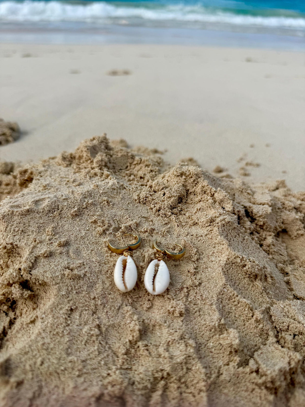 Cowrie Cove Huggies | Stainless Steel Water Resistant Huggies | Summer Beach Earrings |