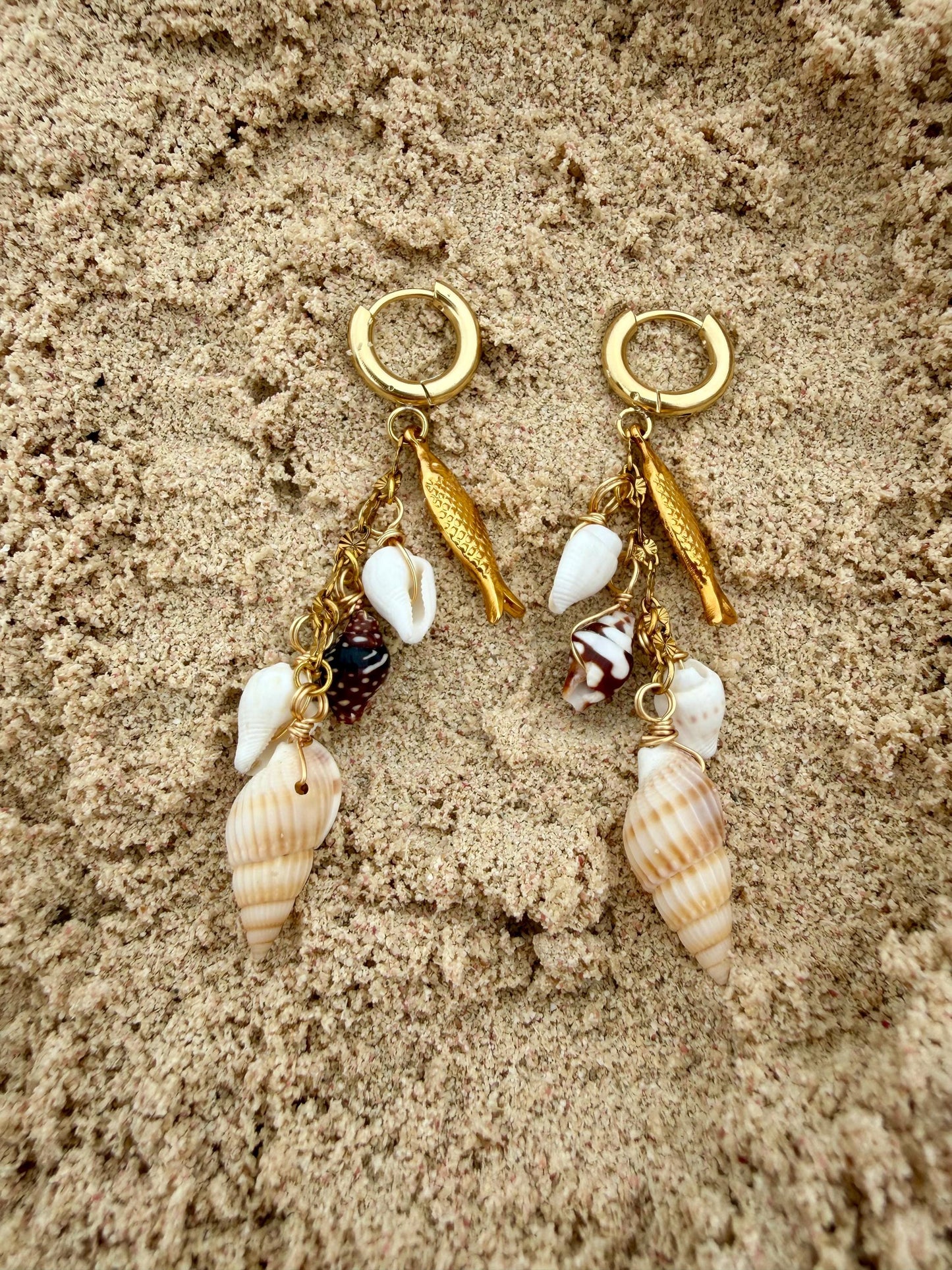 Mariner Charm Huggies | Stainless Steel Water Resistant Huggies | Shell Ocean Beach Earrings |