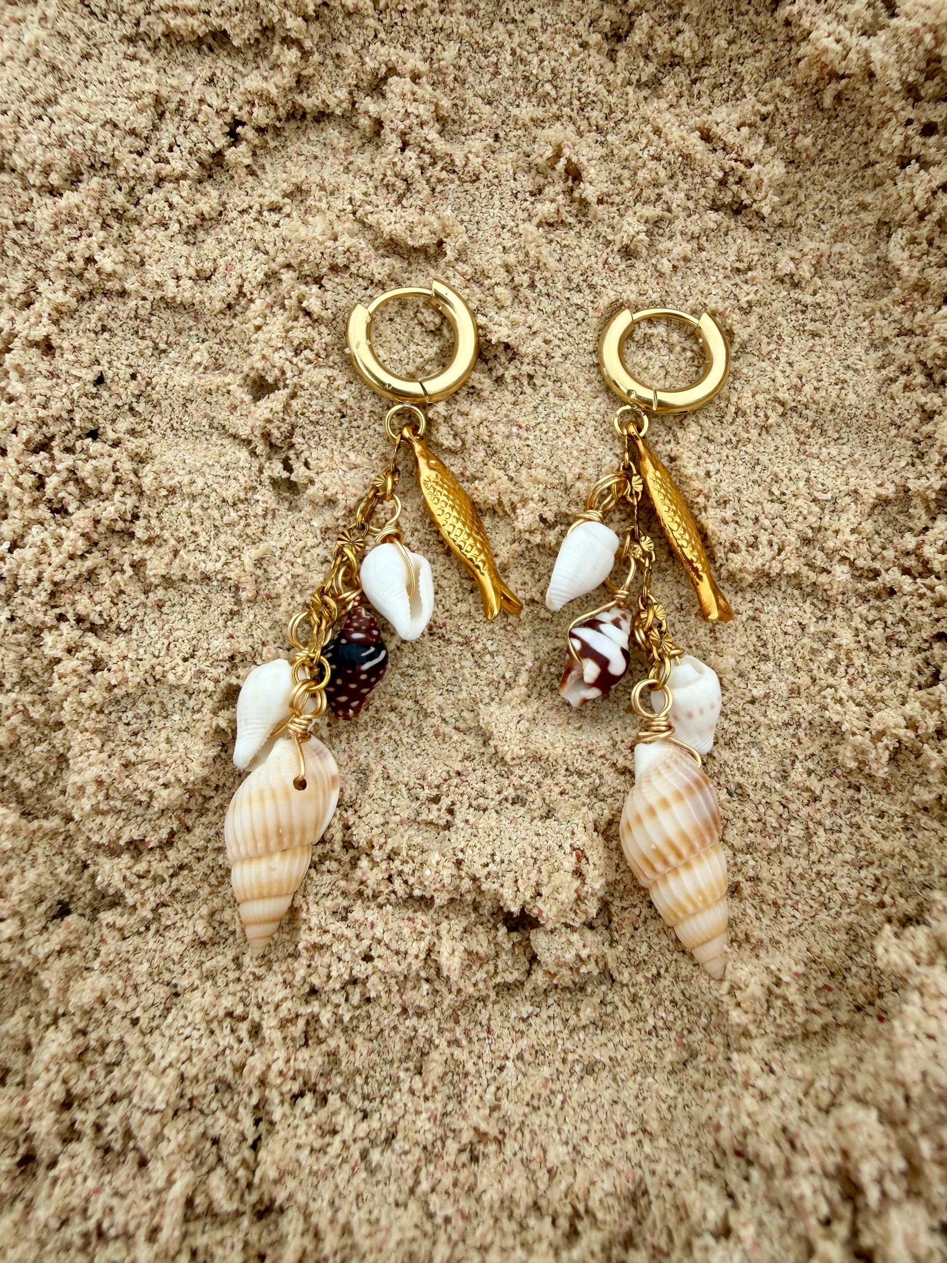 Mariner Charm Huggies | Stainless Steel Water Resistant Huggies | Shell Ocean Beach Earrings |