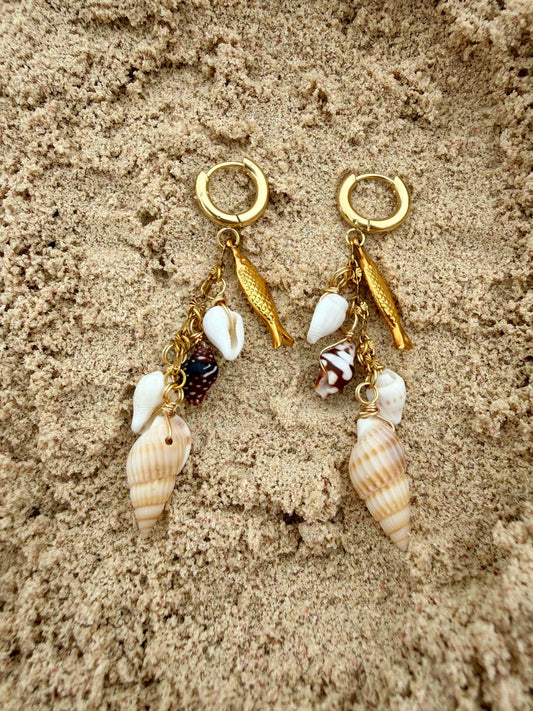Mariner Charm Huggies | Stainless Steel Water Resistant Huggies | Shell Ocean Beach Earrings |